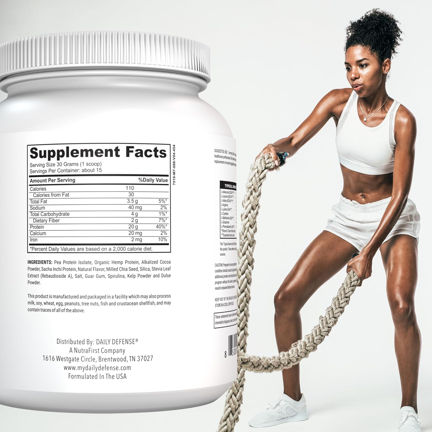 Plant-Based Vanilla Protein Powder - 454g with 21g of Vegan Protein per Serving - Low Sugar, Daily Defense Protein Powder for Women & Men