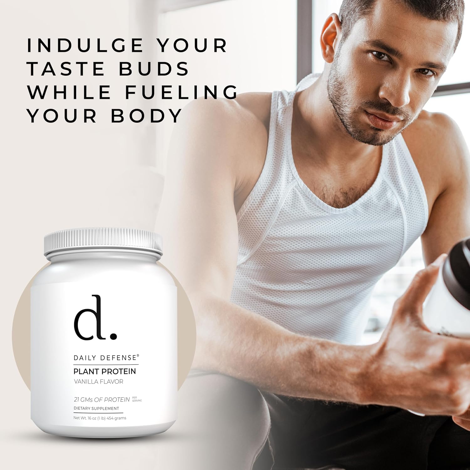 Plant-Based Vanilla Protein Powder - 454g with 21g of Vegan Protein per Serving - Low Sugar, Daily Defense Protein Powder for Women & Men