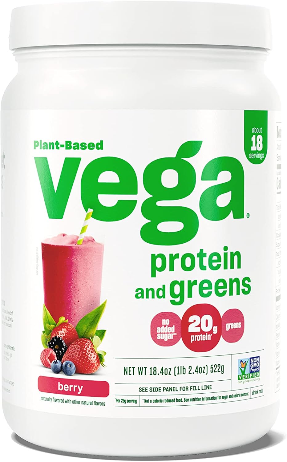 Plant-Based Vega Protein and Greens Powder, Berry Flavor - 20g Protein with Veggies, Vegan, Non-GMO, Pea Protein - 1.2 lbs