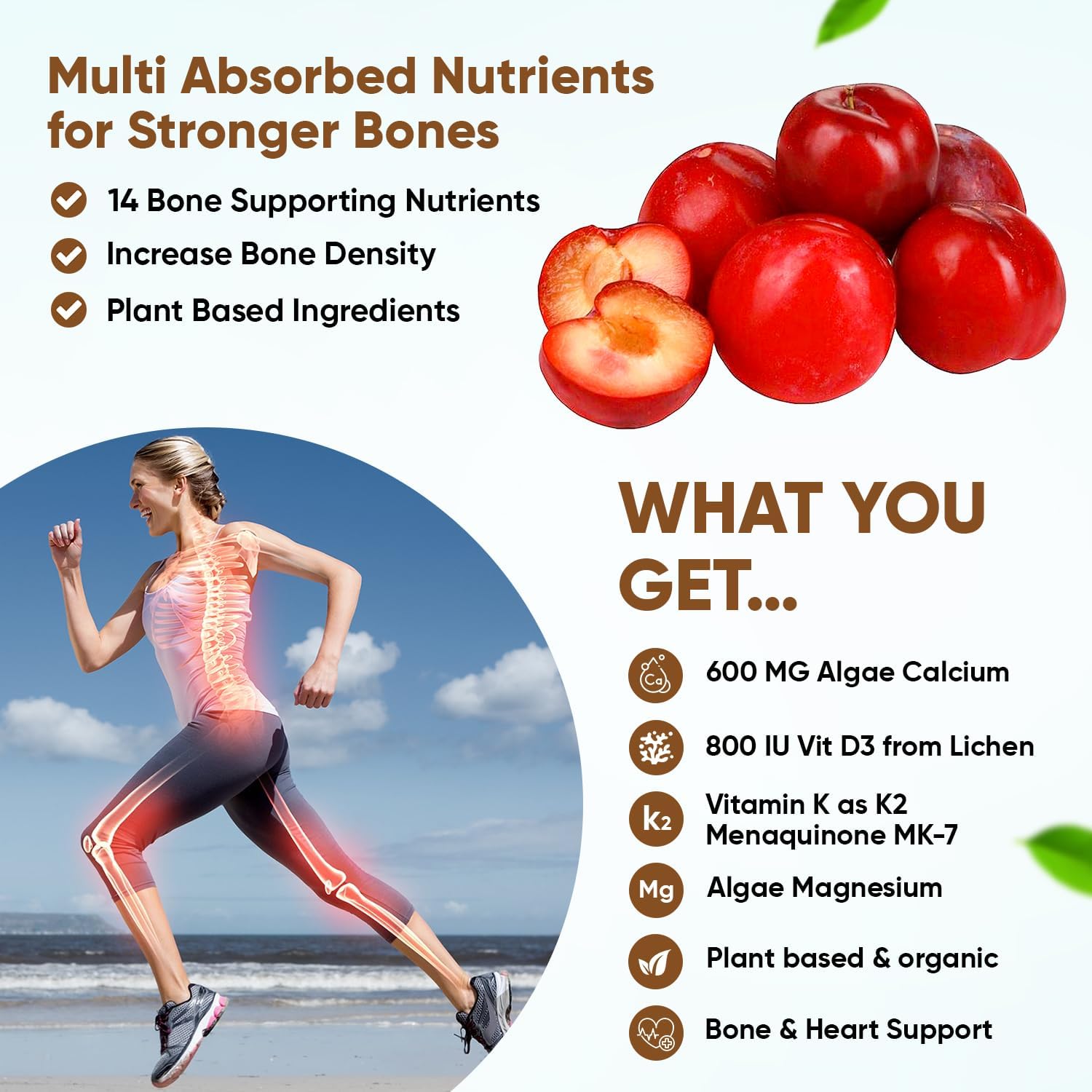 Plant-Based Vegan Calcium Gummies with K2, D3, Magnesium, and Trace Minerals for Bone Density - B12 & Heart Support, 60 ct.