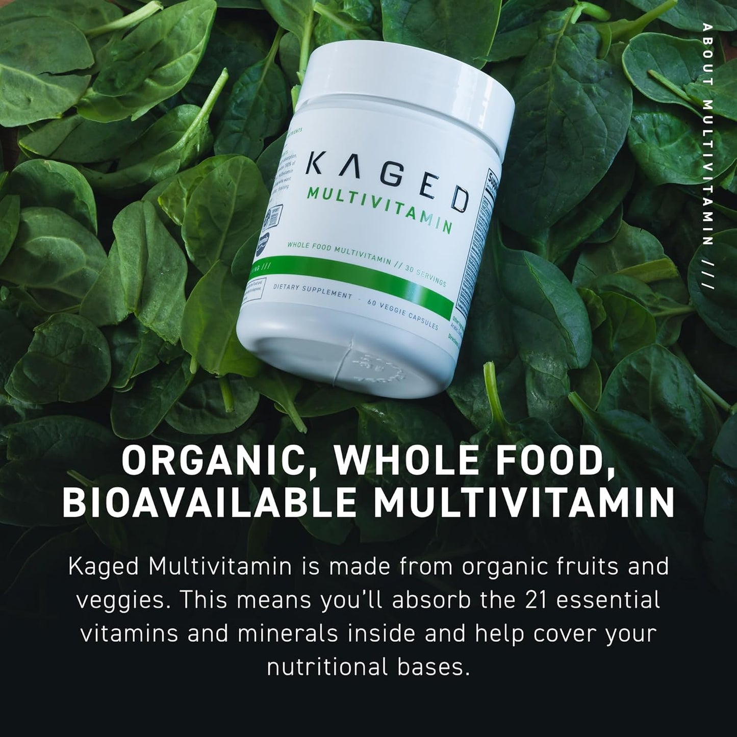 Plant-Based Vegan Multivitamin with Organic Whole Foods for Men and Women - Includes Vitamin C, D, E, B12 - 60 Servings