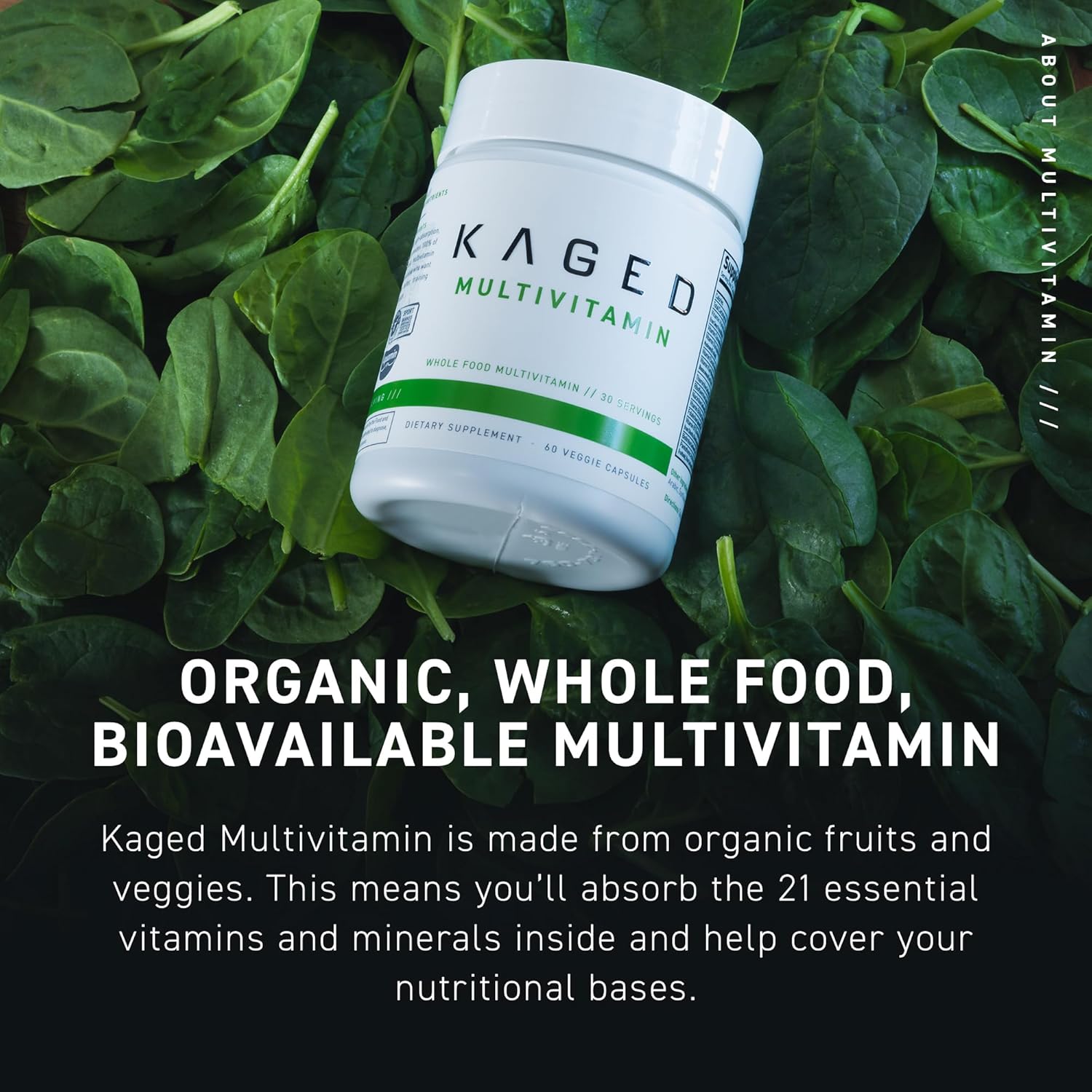 Plant-Based Vegan Multivitamin with Organic Whole Foods for Men and Women - Includes Vitamin C, D, E, B12 - 60 Servings
