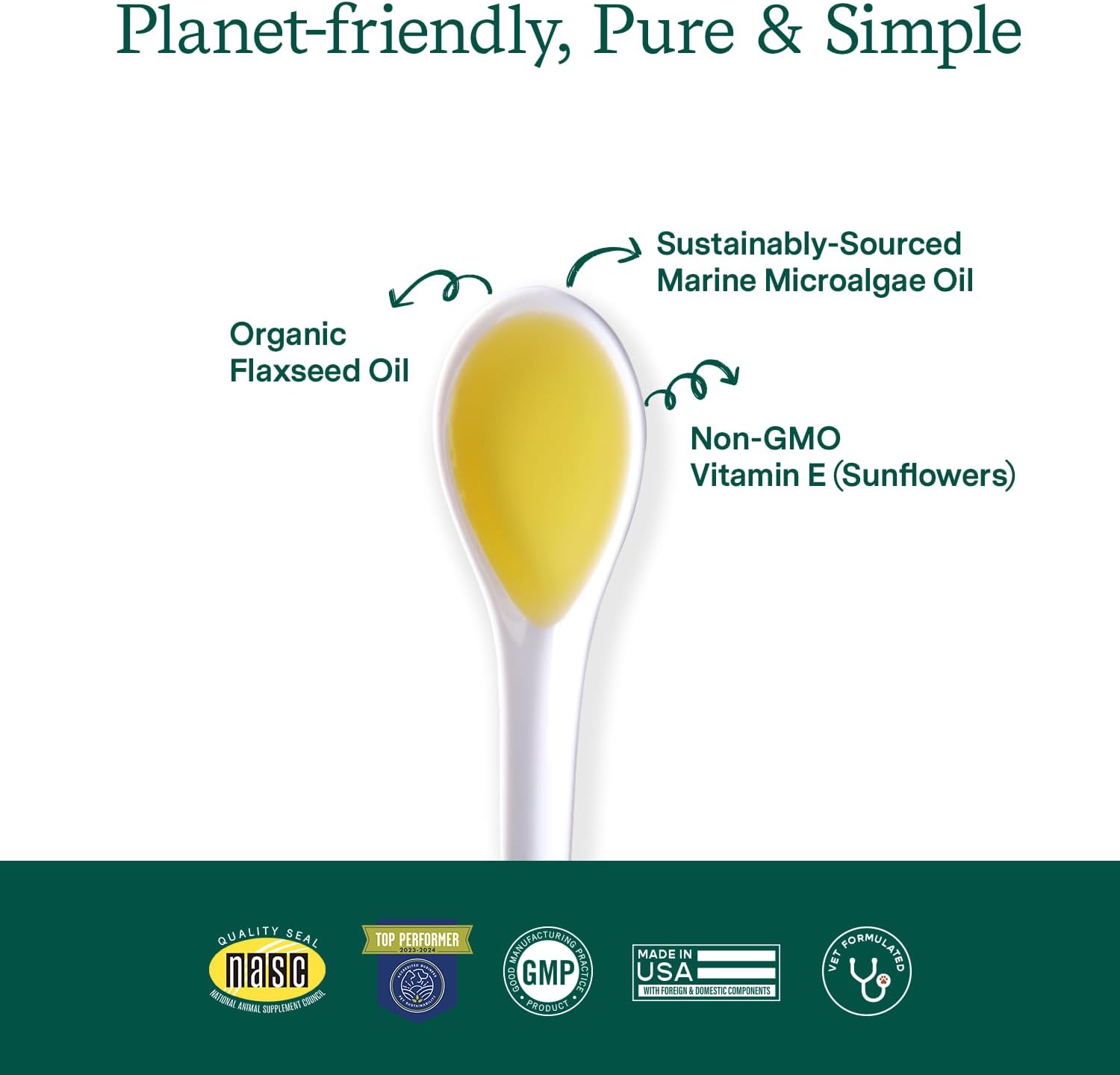 Plant-Based Vegan Omega 3 6 9 Supplement for Pets - Supports Skin, Coat, Brain, Heart, and Immune System - 8oz Bottle, 48 Servings