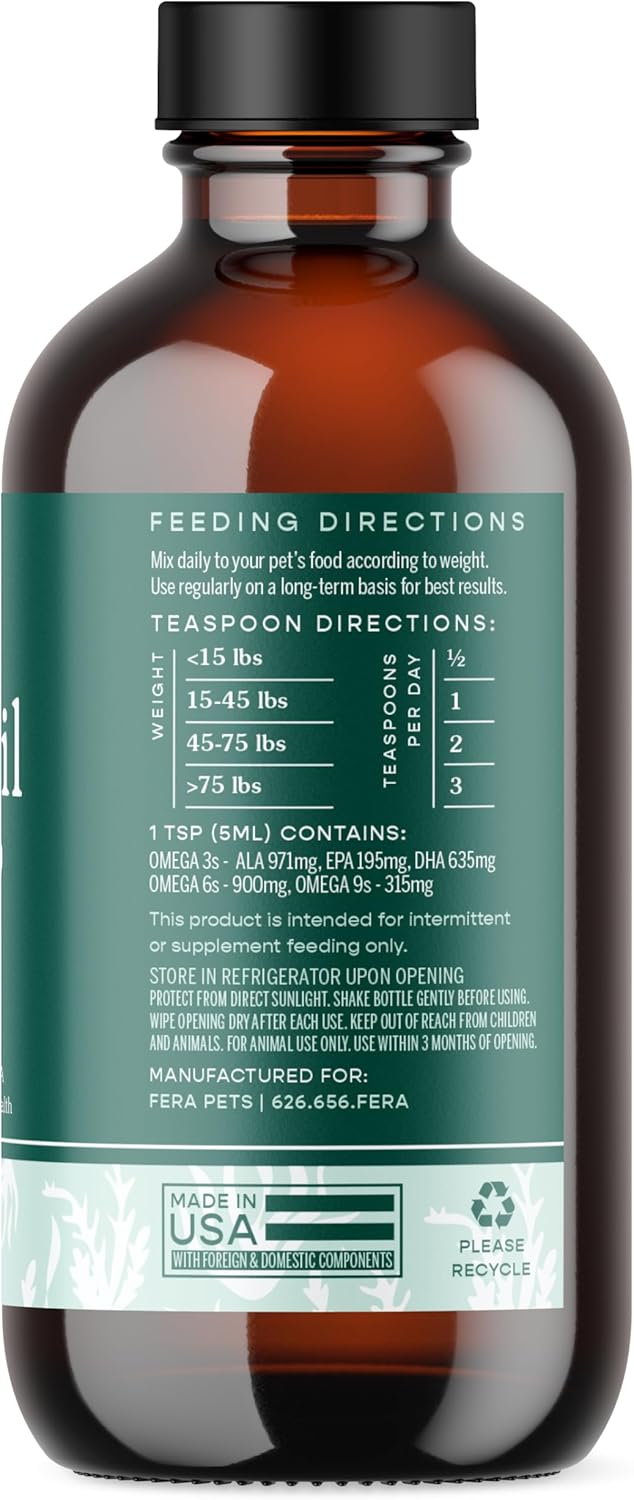 Plant-Based Vegan Omega 3 6 9 Supplement for Pets - Supports Skin, Coat, Brain, Heart, and Immune System - 8oz Bottle, 48 Servings