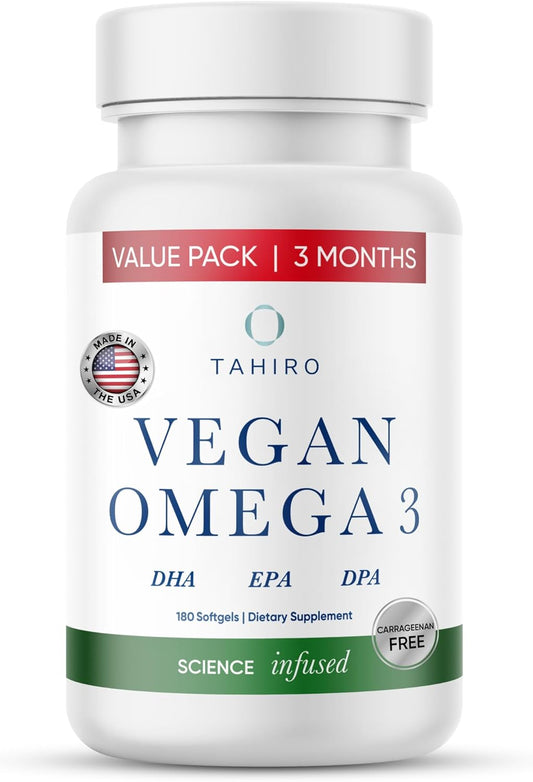 Plant-Based Vegan Omega-3 Softgels with DPA, DHA, EPA for Brain Health - Prenatal & Joint Supplements, 1000mg