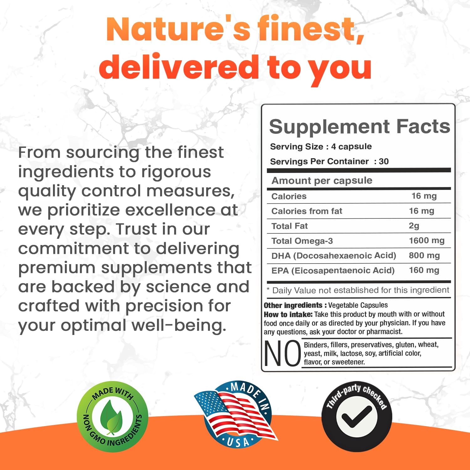 Plant-Based Vegan Omega-3 Supplement with DHA & EPA Fatty Acids - Marine Algae Capsules for Eye, Heart, Immune, Joint Health - Sustainable Option