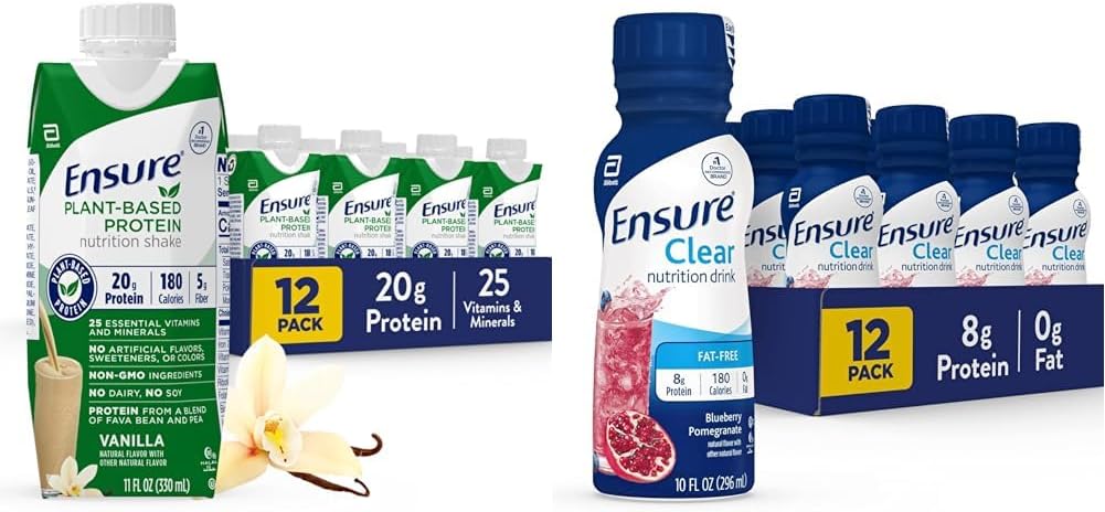 Plant-Based Vegan Protein Nutrition Shakes with 20g Fava Bean and Pea Protein, Vanilla Flavor & Liquid Clear Nutrition Drink, Blueberry Pomegranate 10 Fl Oz
