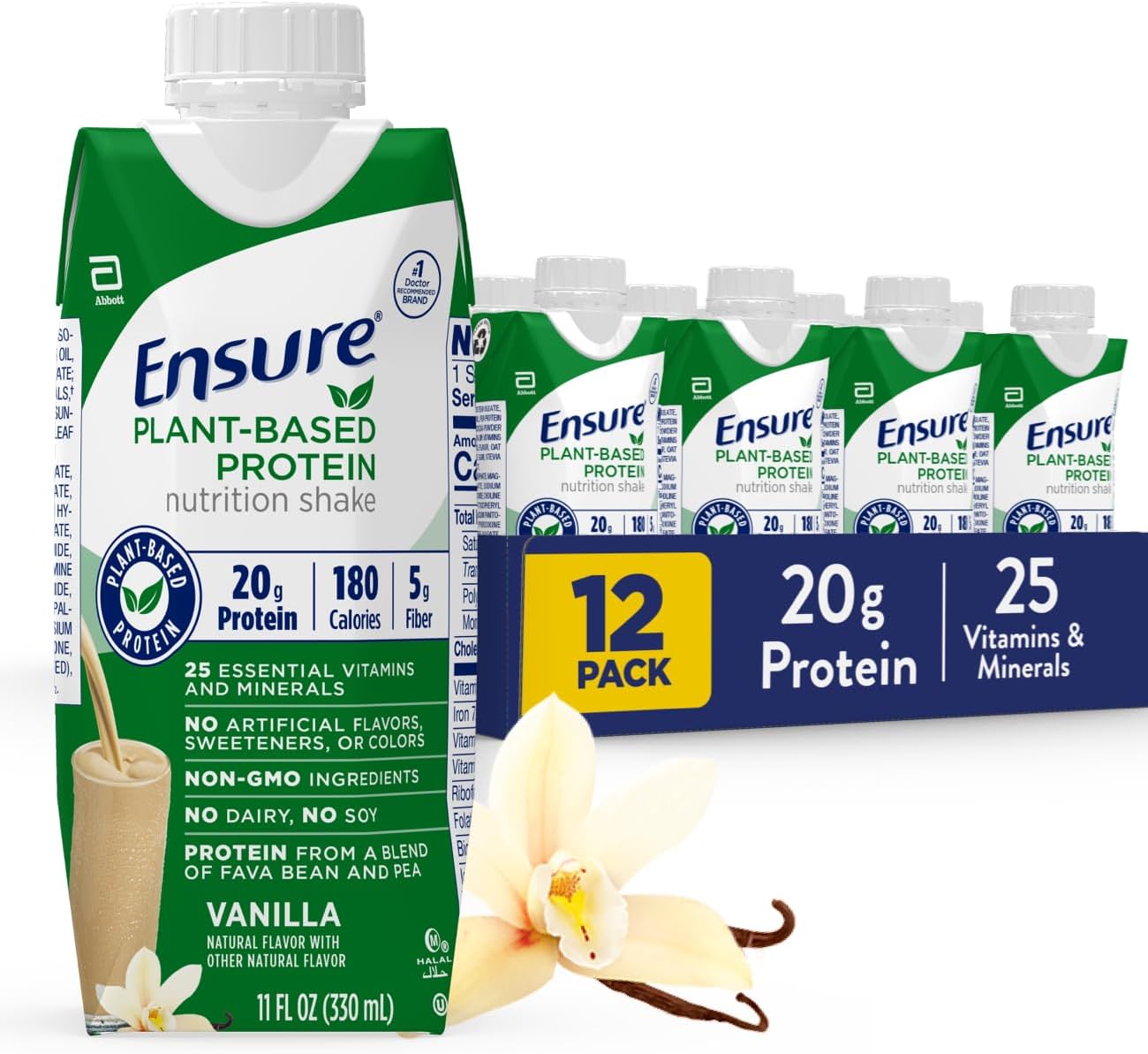 Plant-Based Vegan Protein Nutrition Shakes with 20g Fava Bean and Pea Protein, Vanilla Flavor & Liquid Clear Nutrition Drink, Blueberry Pomegranate 10 Fl Oz