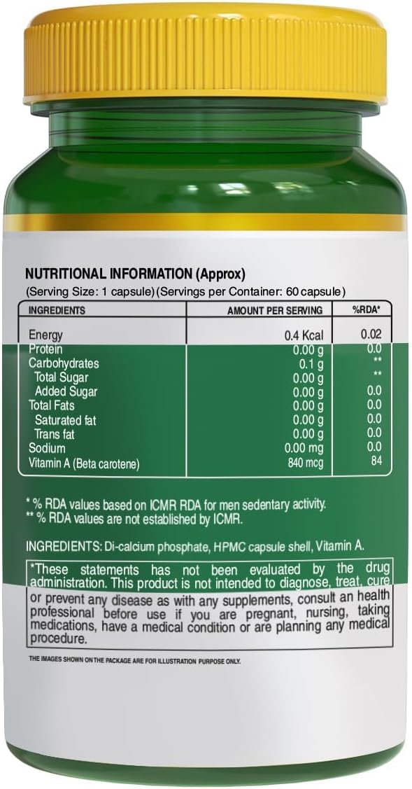 Plant-Based Vitamin A Supplement from Beta Carotene - 60 Vegetarian Capsules for Healthy Eyesight and Aging Eyes - Natural Formula for Men & Women