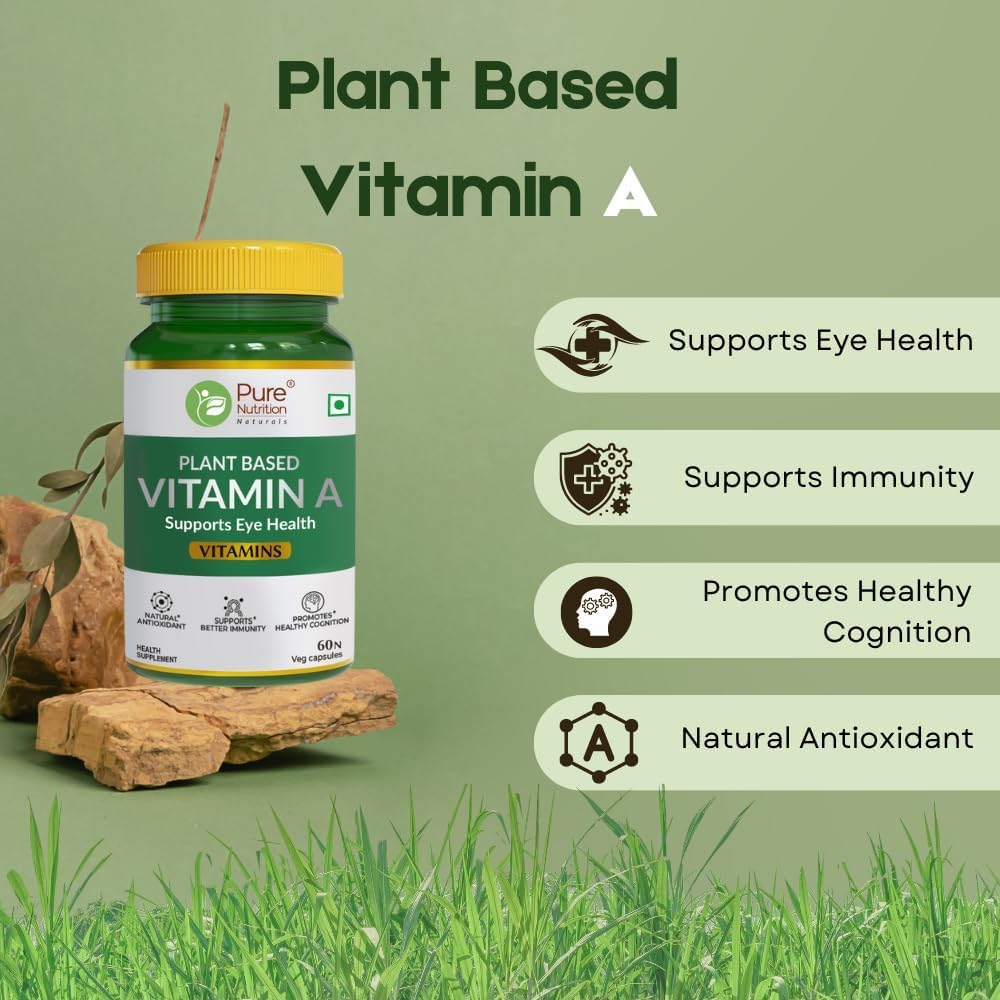 Plant-Based Vitamin A Supplement from Beta Carotene - 60 Vegetarian Capsules for Healthy Eyesight and Aging Eyes - Natural Formula for Men & Women