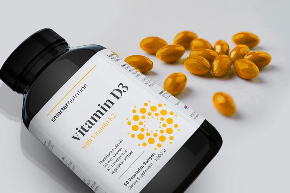Plant-Based Vitamin D3 5000 IU + Vegan Vitamin K2 Softgels - Immune & Bone Health Supplement - 360 Count x 6 Packs - 180-Day Supply