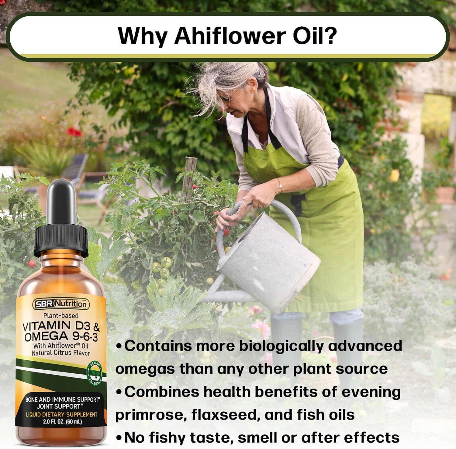 Plant-Based Vitamin D3 and Omega 3-6-9 Liquid Supplement with Ahiflower Oil for Bone, Immune, and Inflammation Support - Natural Orange Citrus Flavor - 2oz Bottle - 30 Servings