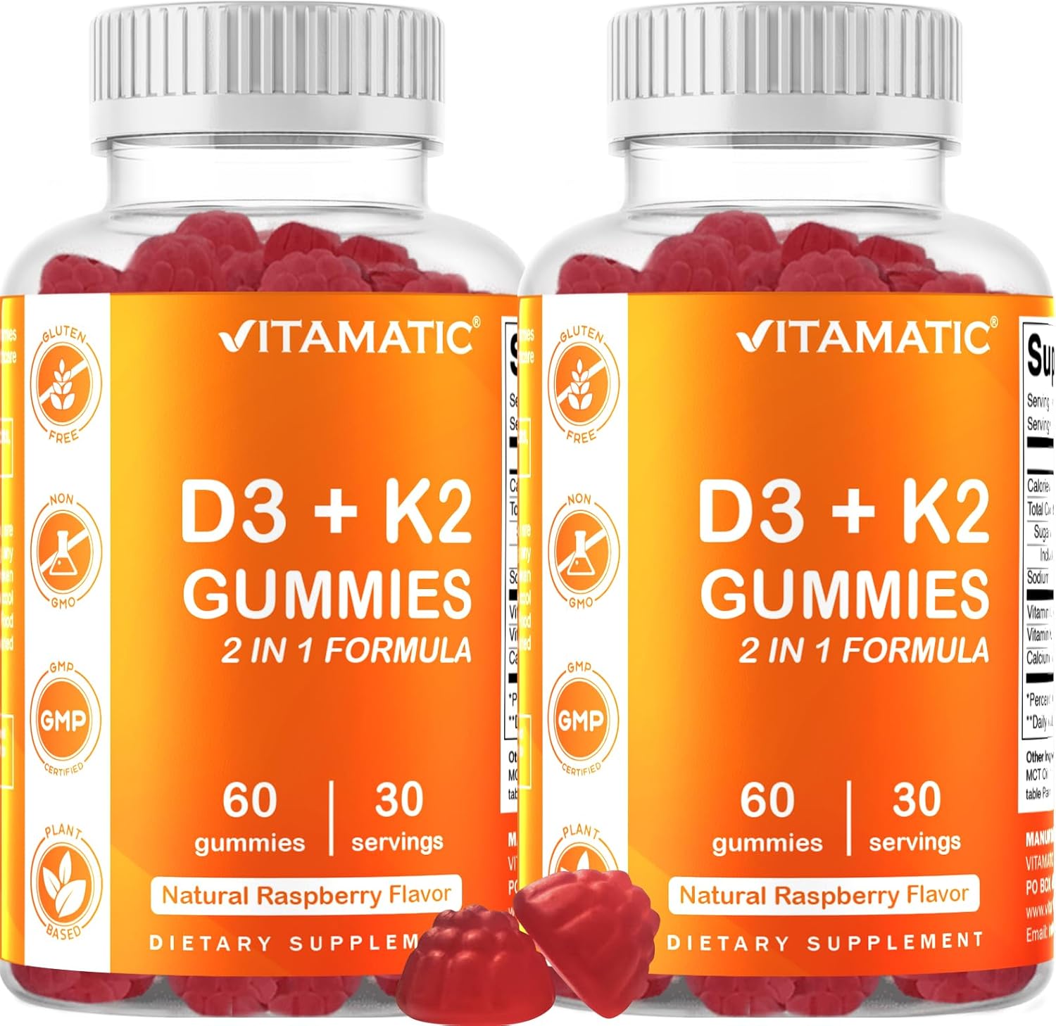 Plant-Based Vitamin D3 K2 Gummies - 60 Count - Supports Bone, Heart, & Immune Health - Non-GMO, Gluten-Free