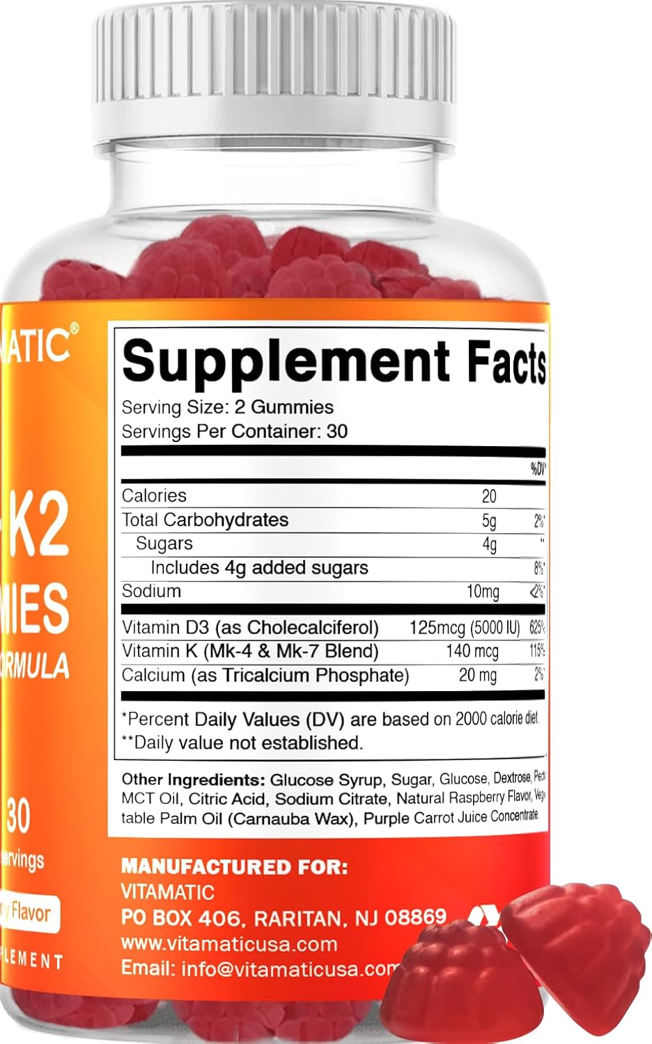 Plant-Based Vitamin D3 K2 Gummies - 60 Count - Supports Bone, Heart, & Immune Health - Non-GMO, Gluten-Free