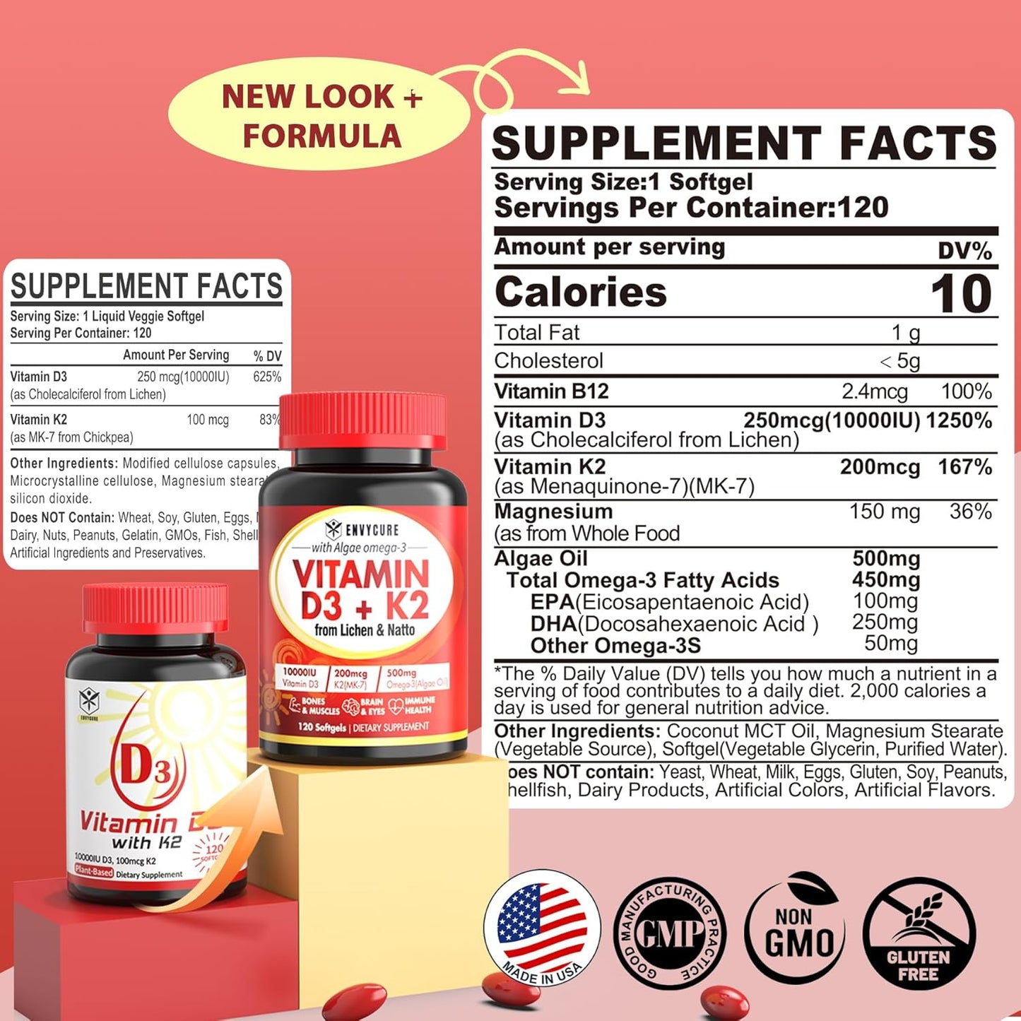 Plant-Based Vitamin D3 K2 Softgels with Omega 3, Magnesium, and Methyl B12 - 2 Pack for Bone, Muscle, and Immune Support