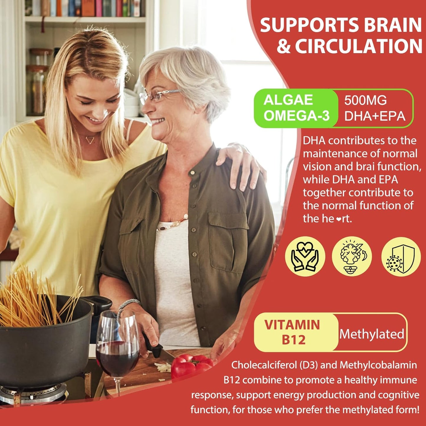 Plant-Based Vitamin D3 K2 Softgels with Omega 3, Magnesium, and Methyl B12 - 2 Pack for Bone, Muscle, and Immune Support