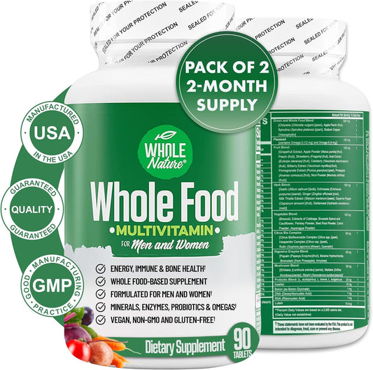 Plant Based Whole Food Multivitamin for Men and Women with Digestive Enzymes, Probiotics, and Omegas - Non-GMO Formula