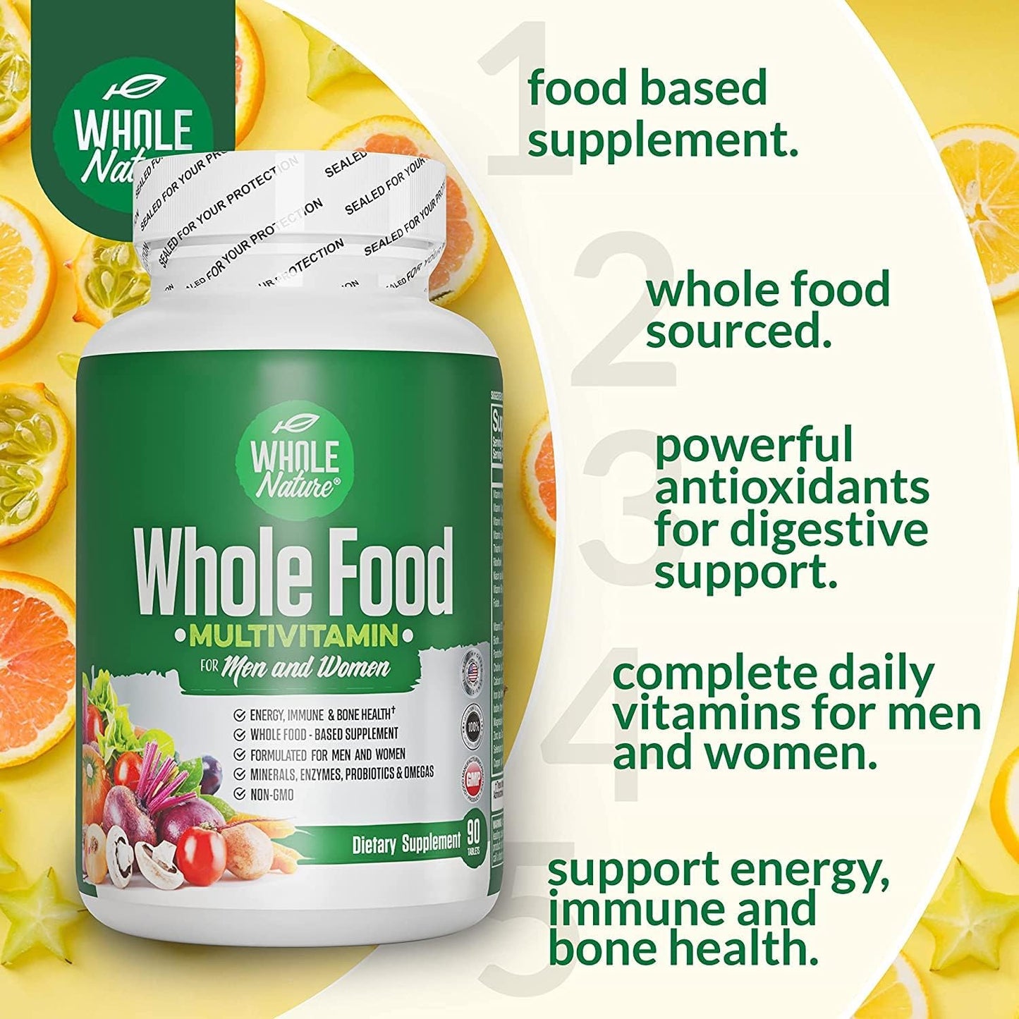 Plant Based Whole Food Multivitamin for Men and Women with Digestive Enzymes, Probiotics, and Omegas - Non-GMO Formula