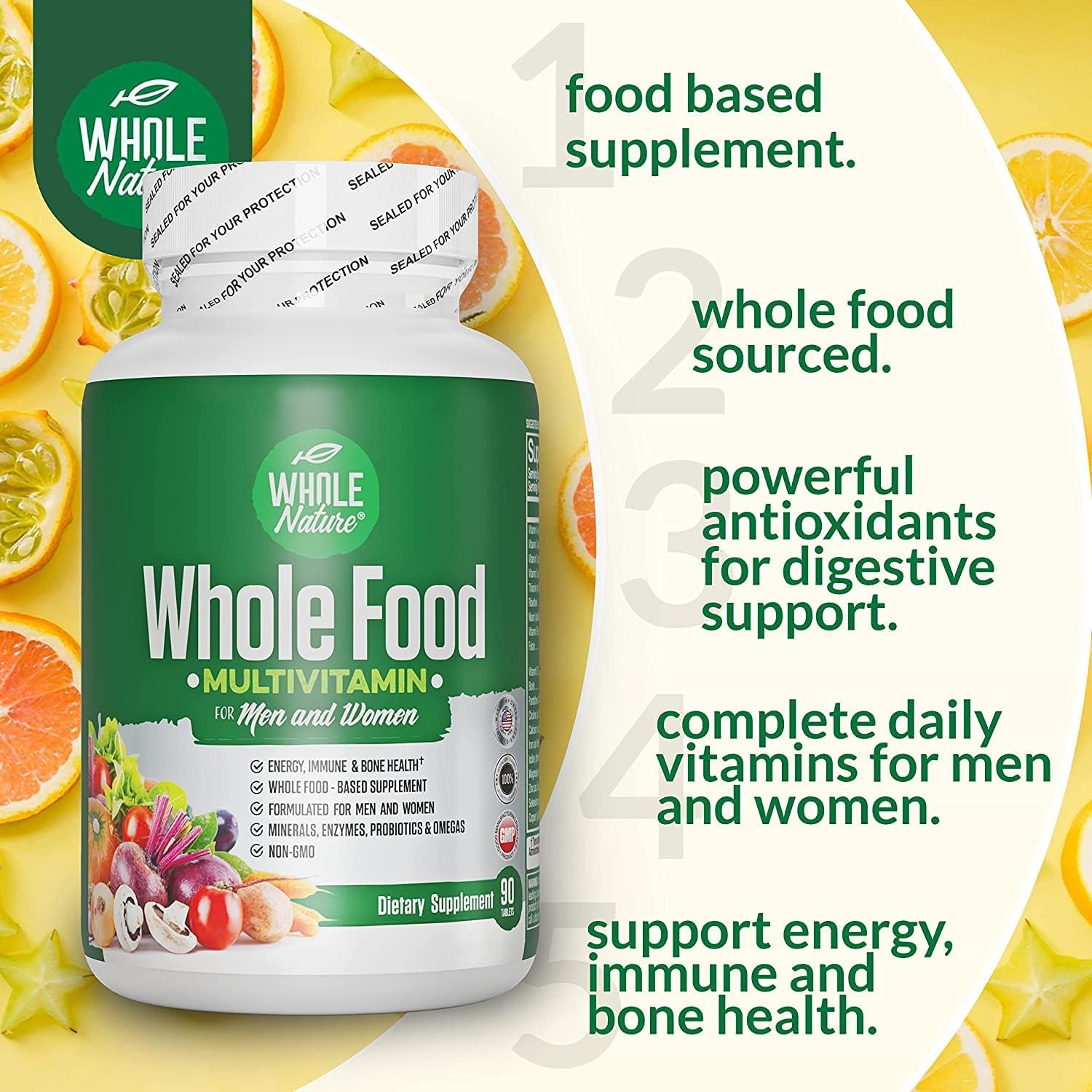 Plant Based Whole Food Multivitamin for Men and Women with Digestive Enzymes, Probiotics, and Omegas - Non-GMO Formula