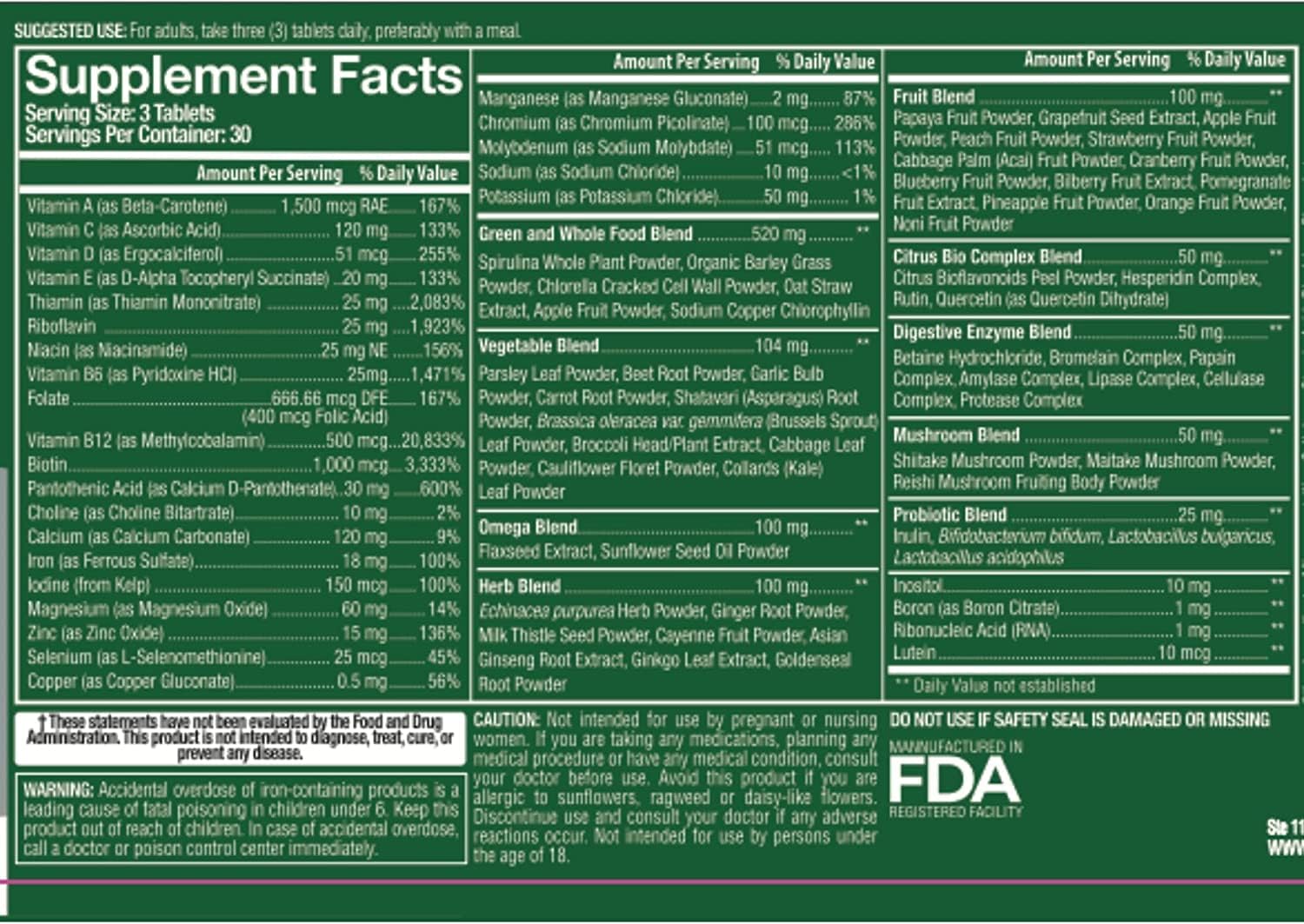 Plant Based Whole Food Multivitamin for Men and Women with Digestive Enzymes, Probiotics, and Omegas - Non-GMO Formula