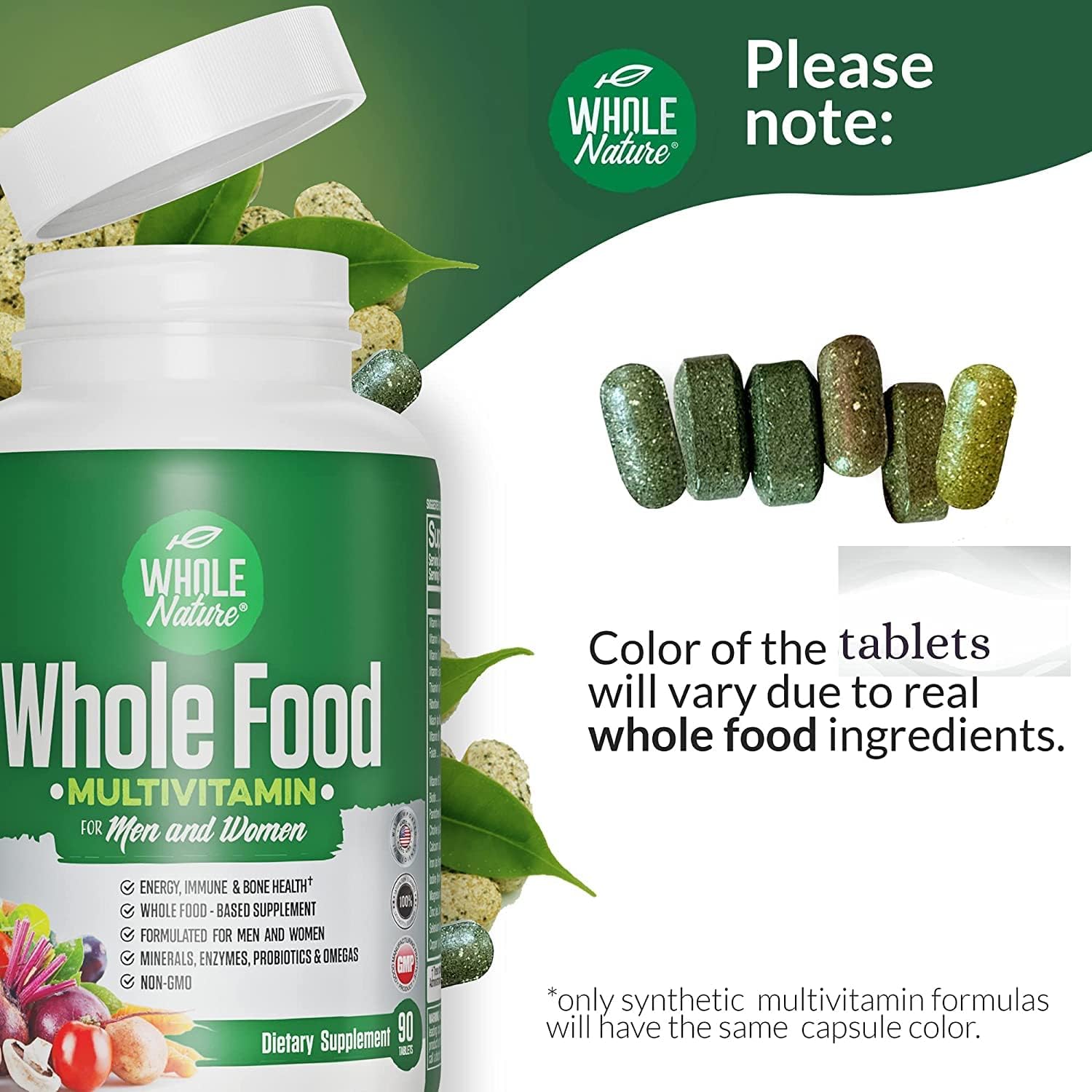 Plant Based Whole Food Multivitamin for Men and Women with Digestive Enzymes, Probiotics, and Omegas - Non-GMO Formula