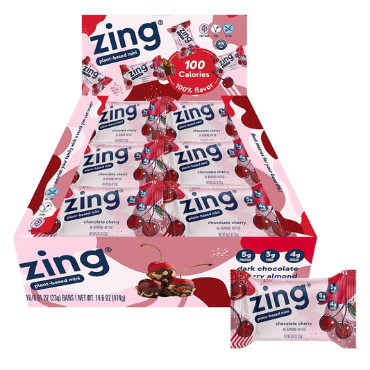 Plant-Based Zing Dark Chocolate Cherry Kids Protein Bars - 18 Count, High Protein, Vegan, Gluten-Free, 100 Calorie Mini Bars, Dairy-Free, Kosher, Low Sugar