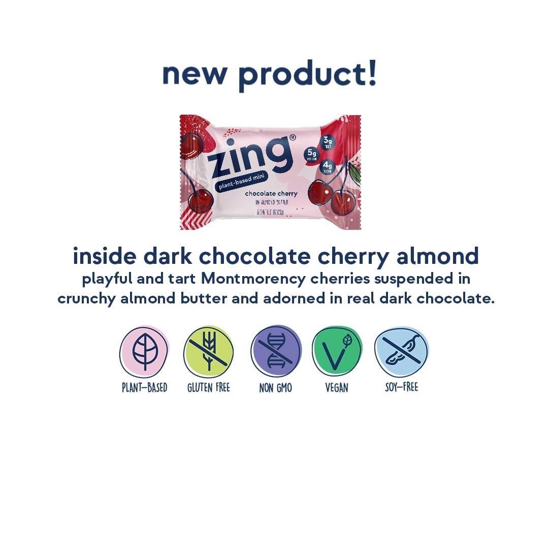 Plant-Based Zing Dark Chocolate Cherry Kids Protein Bars - 18 Count, High Protein, Vegan, Gluten-Free, 100 Calorie Mini Bars, Dairy-Free, Kosher, Low Sugar
