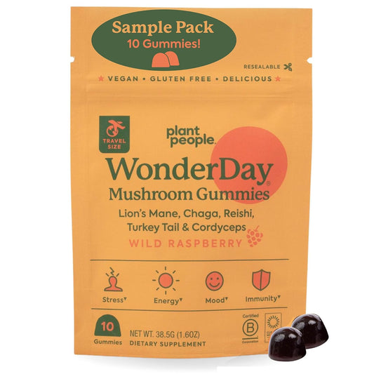 Plant People WonderDay Mushroom Gummies Mini: Daily Support for Body Balance, Mood, Energy, Immune & Gut Health - Vegan, Non-GMO (Trial Size)