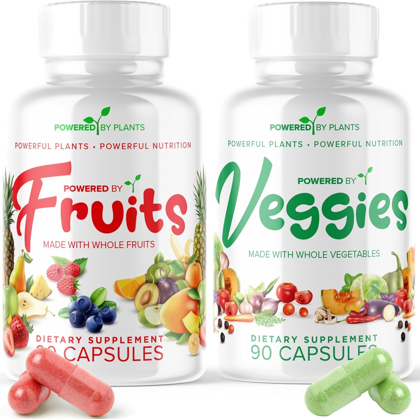 Plant-Powered Daily Fruits and Veggies Supplement - 180 Capsules, Non-GMO & Gluten-Free, Natural Vitamins - 2-Pack, 30 Days