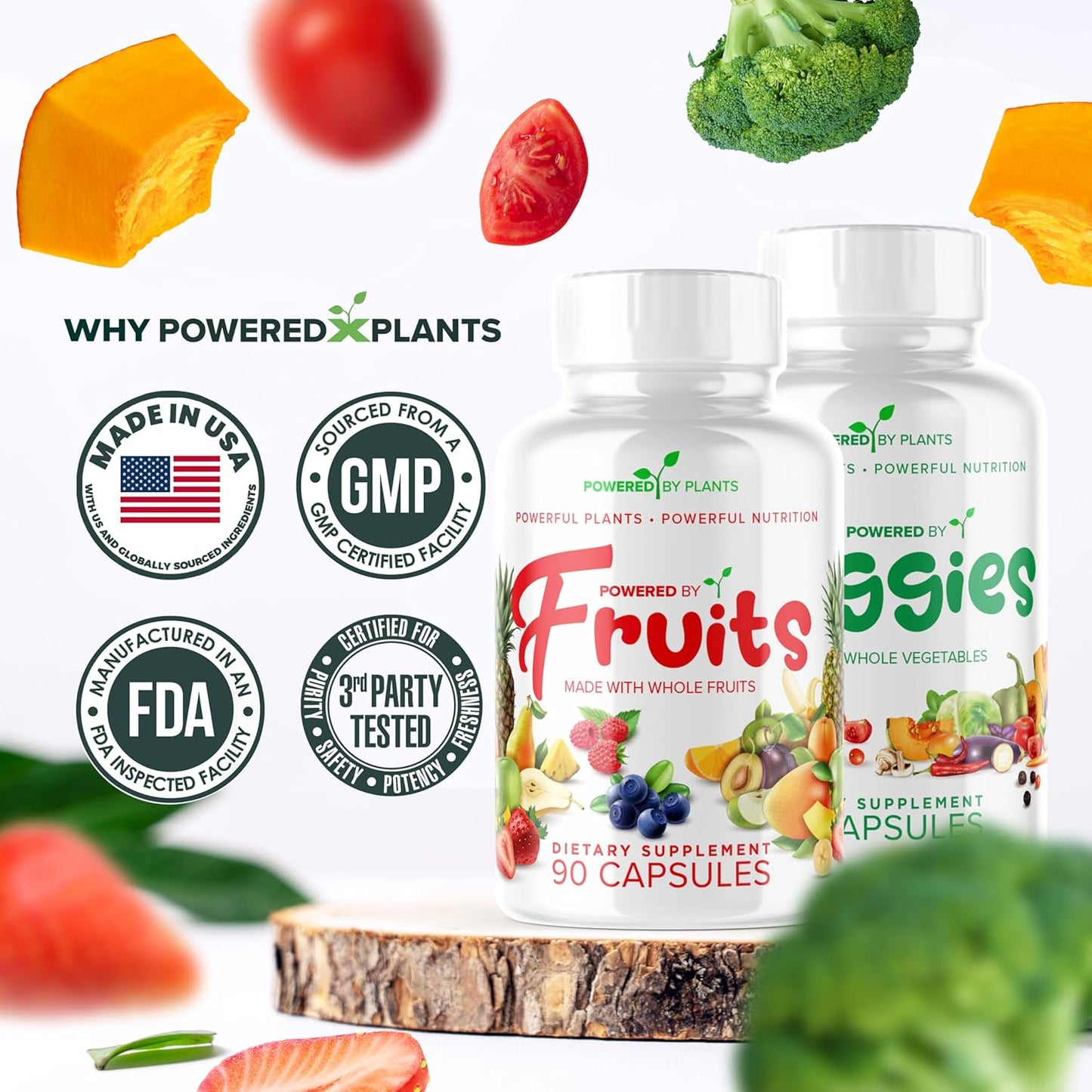 Plant-Powered Daily Fruits and Veggies Supplement - 180 Capsules, Non-GMO & Gluten-Free, Natural Vitamins - 2-Pack, 30 Days
