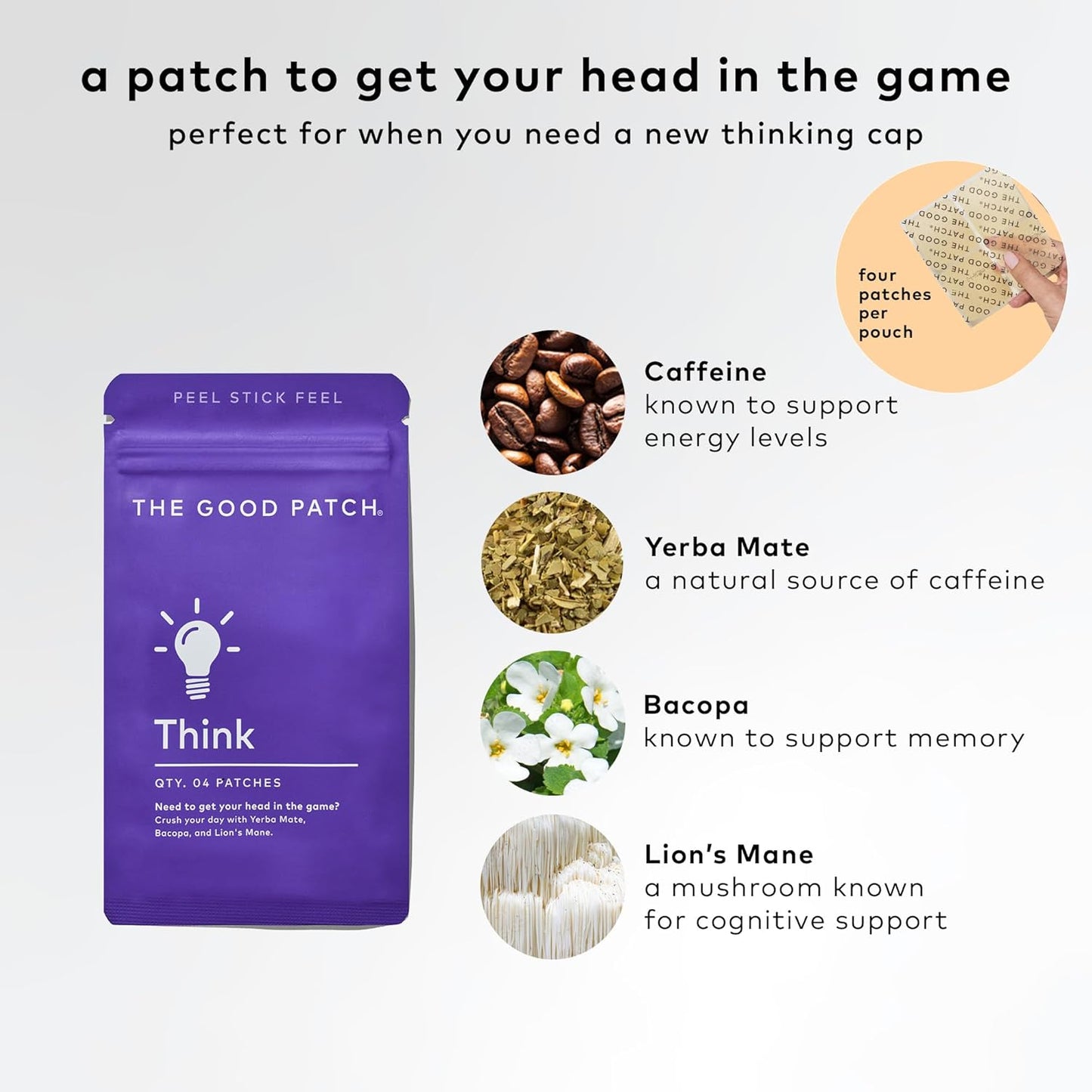 Plant-Powered Wellness Patches with Caffeine, Yerba Mate, Bacopa, and Lion’s Mane - 8 Patches