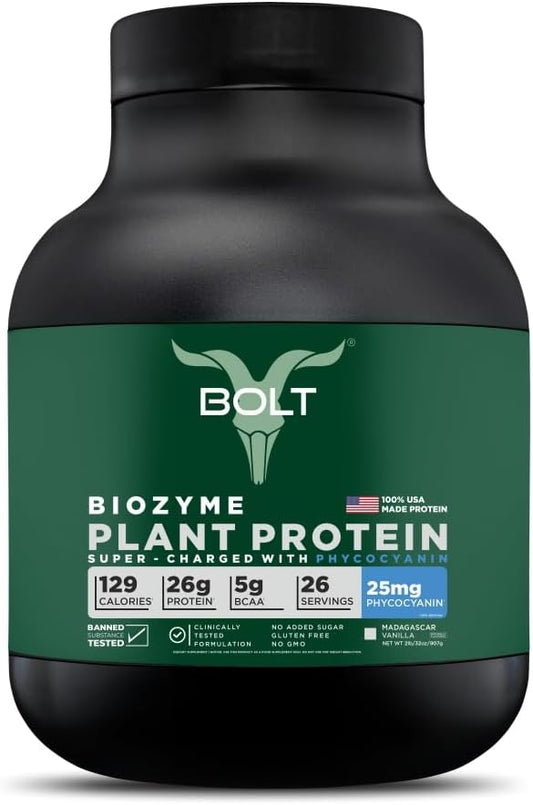 Plant Protein with Superfood PHYCOCYANIN & Ayurvedic Herbs for Muscle Support & Recovery, Madagascar Vanilla, 2Lb