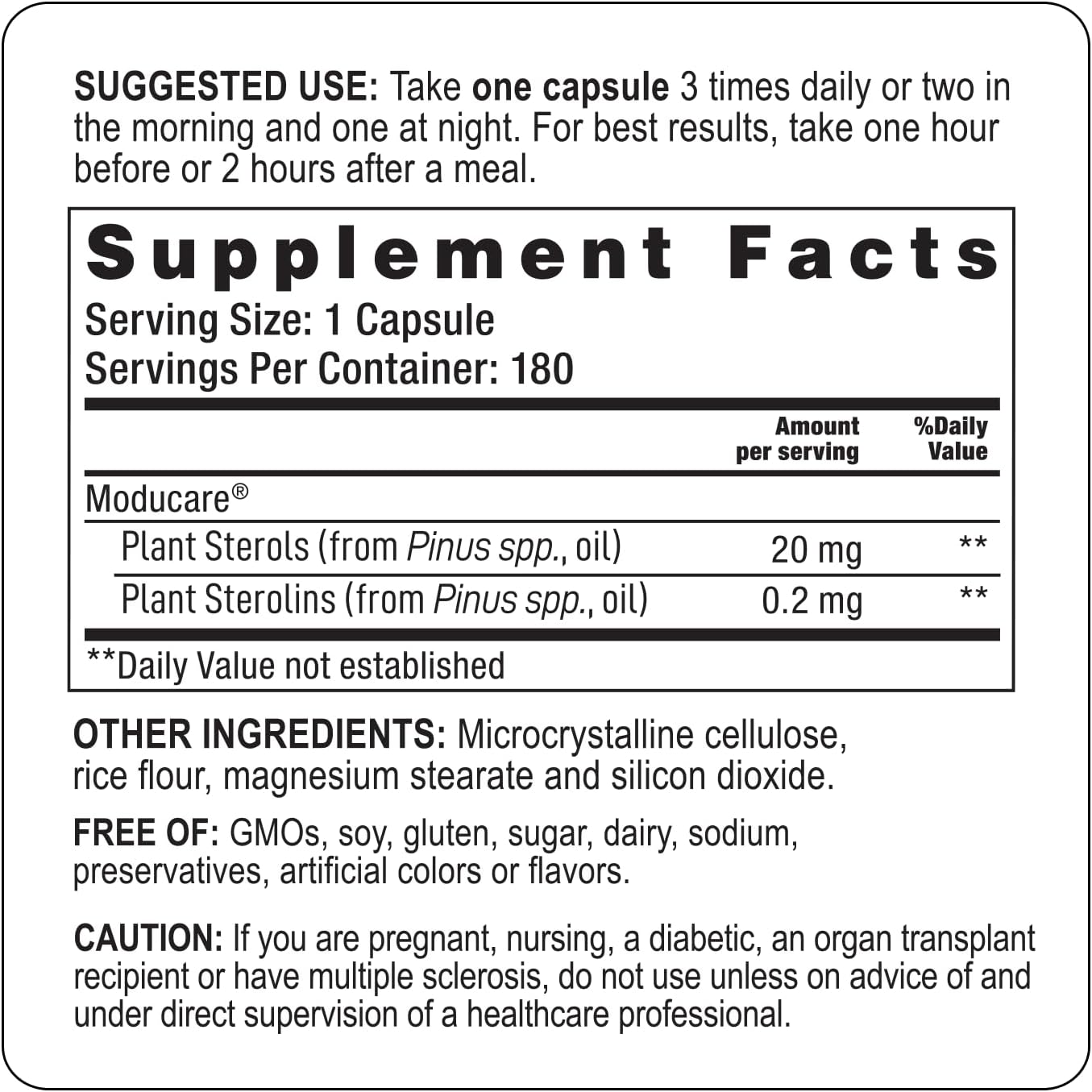 Plant Sterol Dietary Supplement for Daily Immune Support - 180 Vegetarian Capsules