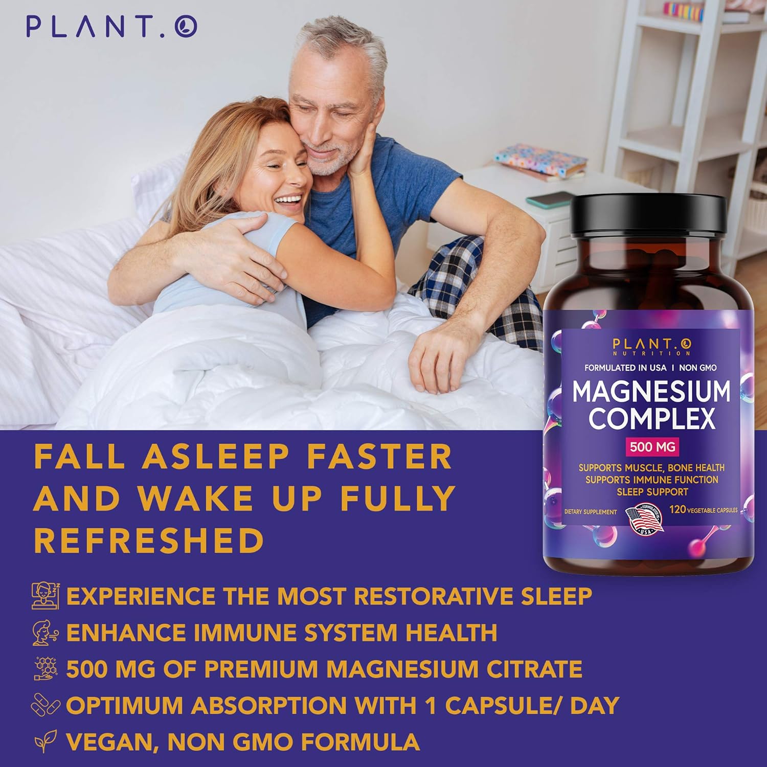 Plant.O Premium Magnesium Supplement 500mg - Vegan Oxide & Citrate for Sleep, Calm, Muscle Relaxer, Natural Energy - Non-GMO, High Absorption Complex - 120 Veggie Capsules