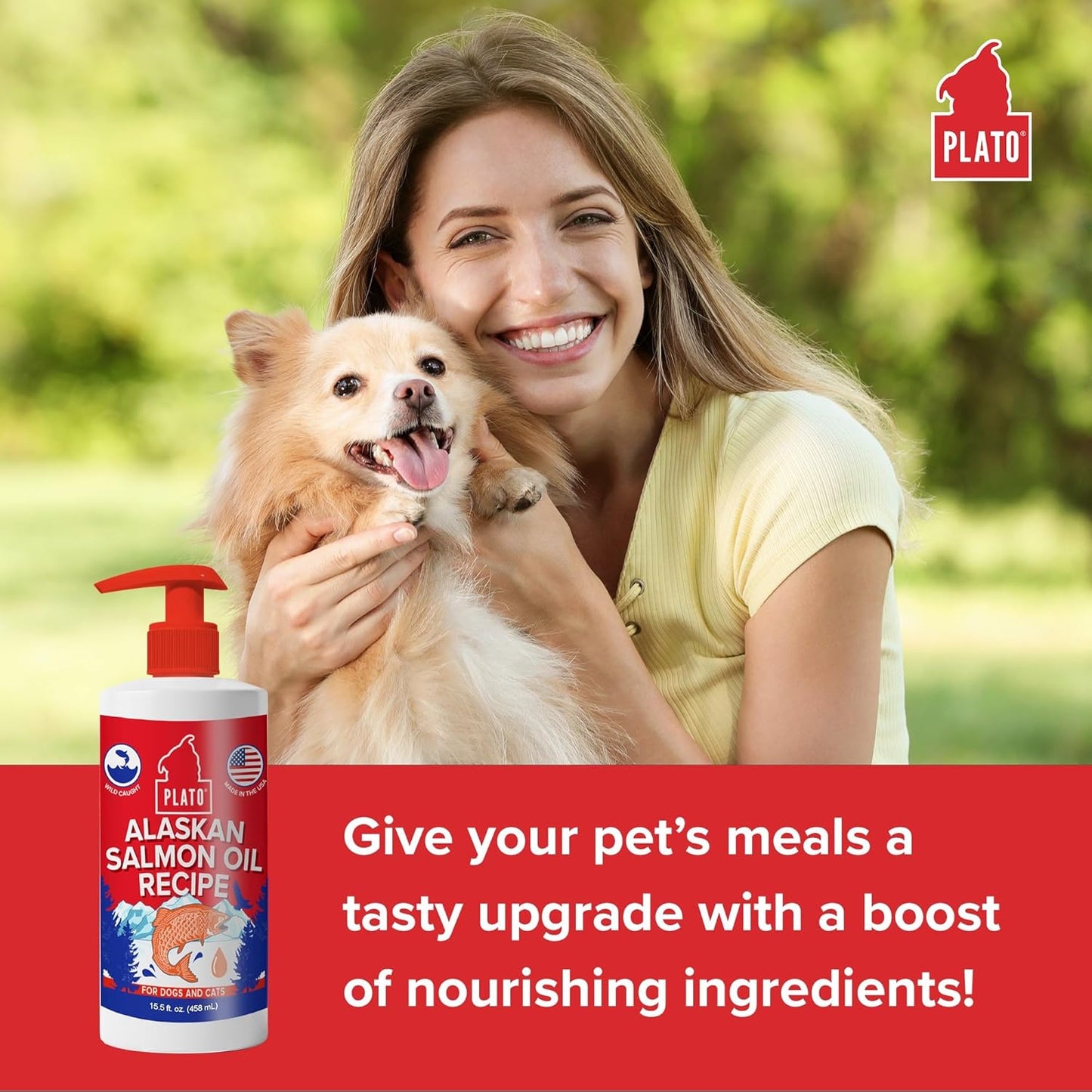 PLATO Wild Alaskan Salmon Oil Kibble Topper - Enhance Dog Food with Omega-3 & Omega-6 for Skin & Coat - 8 oz