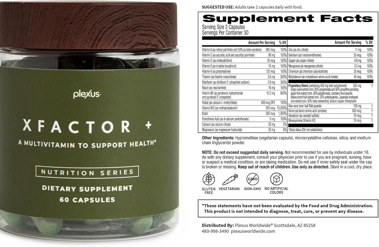 Plexus Xfactor+® Supplement, 60ct Capsules (2 Pack) for Daily Nutrition Boost