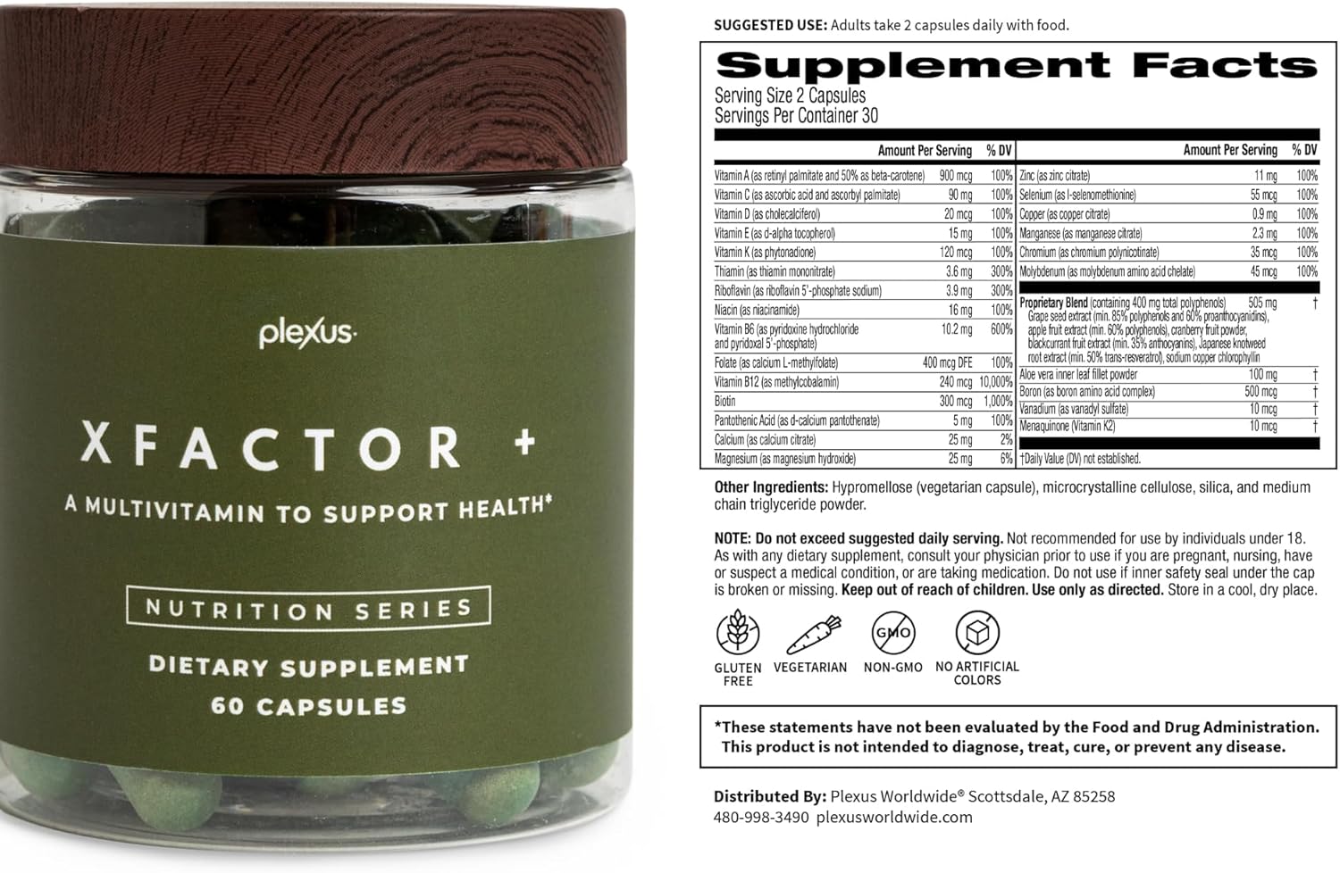 Plexus Xfactor+® Supplement, 60ct Capsules (2 Pack) for Daily Nutrition Boost
