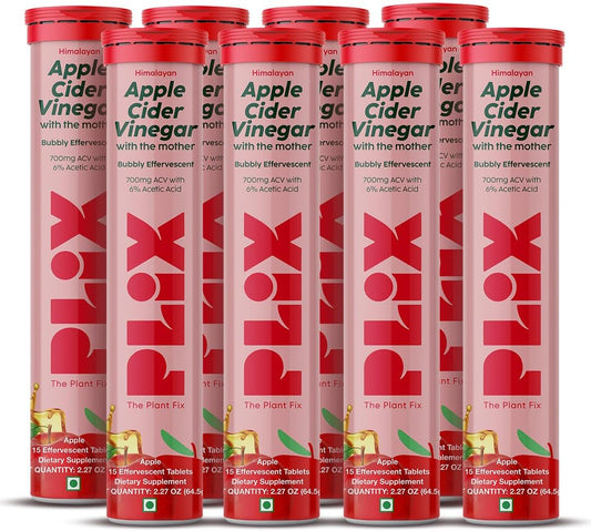 PLIX Apple Cider Vinegar Effervescent Tablets with The Mother, 700mg ACV, VIT B12, B6 - Pack of 8 (Vegan, No Sugar, Non-GMO)