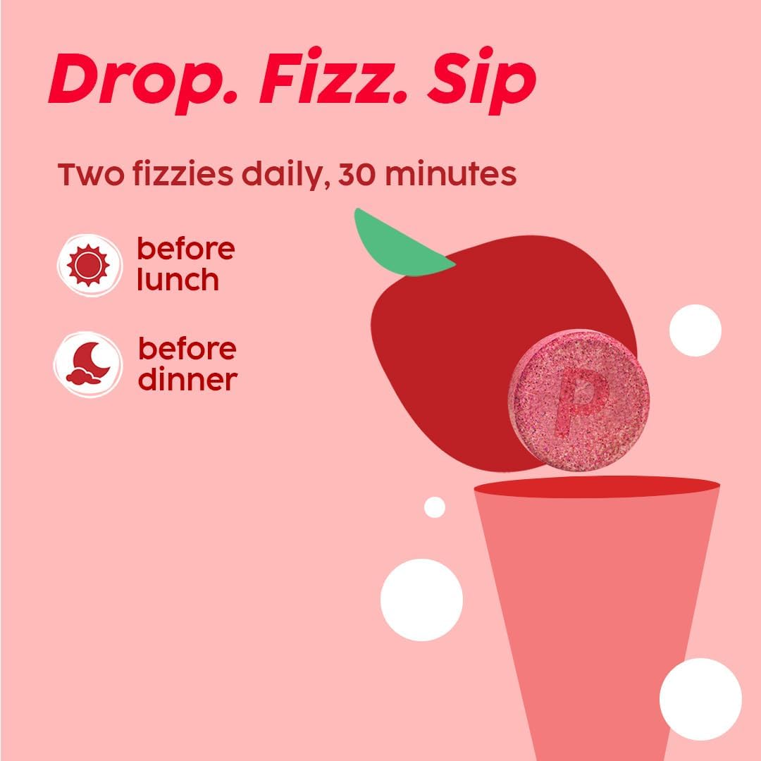 PLIX Apple Cider Vinegar Effervescent Tablets with The Mother, 700mg ACV, VIT B12, B6 - Pack of 8 (Vegan, No Sugar, Non-GMO)