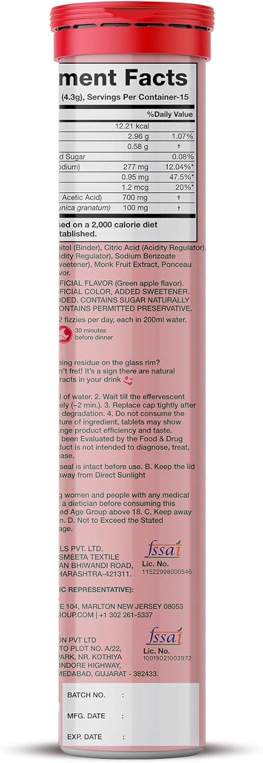 PLIX Apple Cider Vinegar Effervescent Tablets with The Mother - Pack of 4, 700mg ACV, VIT B12 & B6 | Vegan, Non-GMO, Gluten-Free