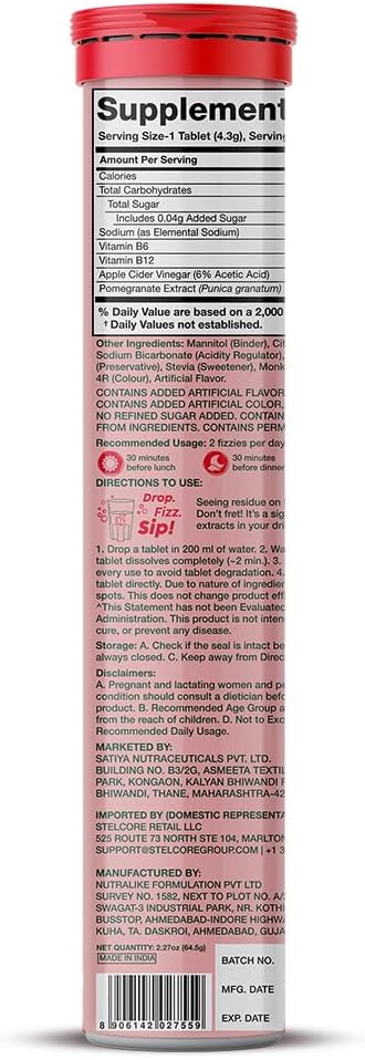 PLIX Apple Cider Vinegar Effervescent Tablets with The Mother, 700mg ACV, VIT B12, B6 - Pack of 8 (Vegan, No Sugar, Non-GMO)