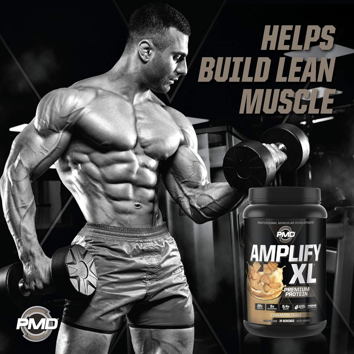 PMD Sports Amplify XL Premium Whey Protein Supplement with Hydro Greens Blend - Cinnamon Toast Flavor - Muscle Recovery and Strength Support