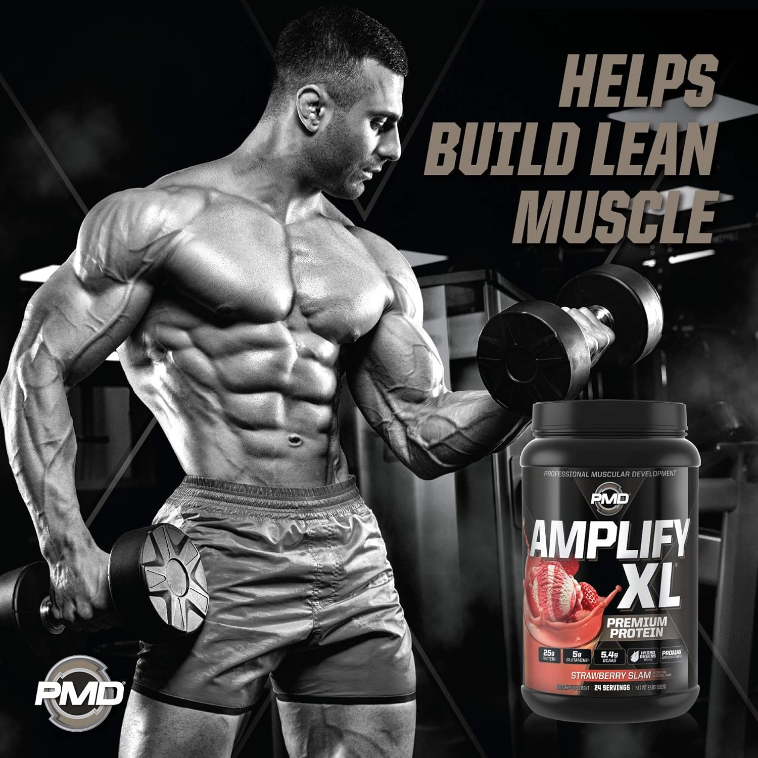 PMD Sports Amplify XL Premium Whey Protein Supplement with Hydro Greens Blend - Strawberry Slam Flavor for Muscle Recovery and Strength (24 Servings)