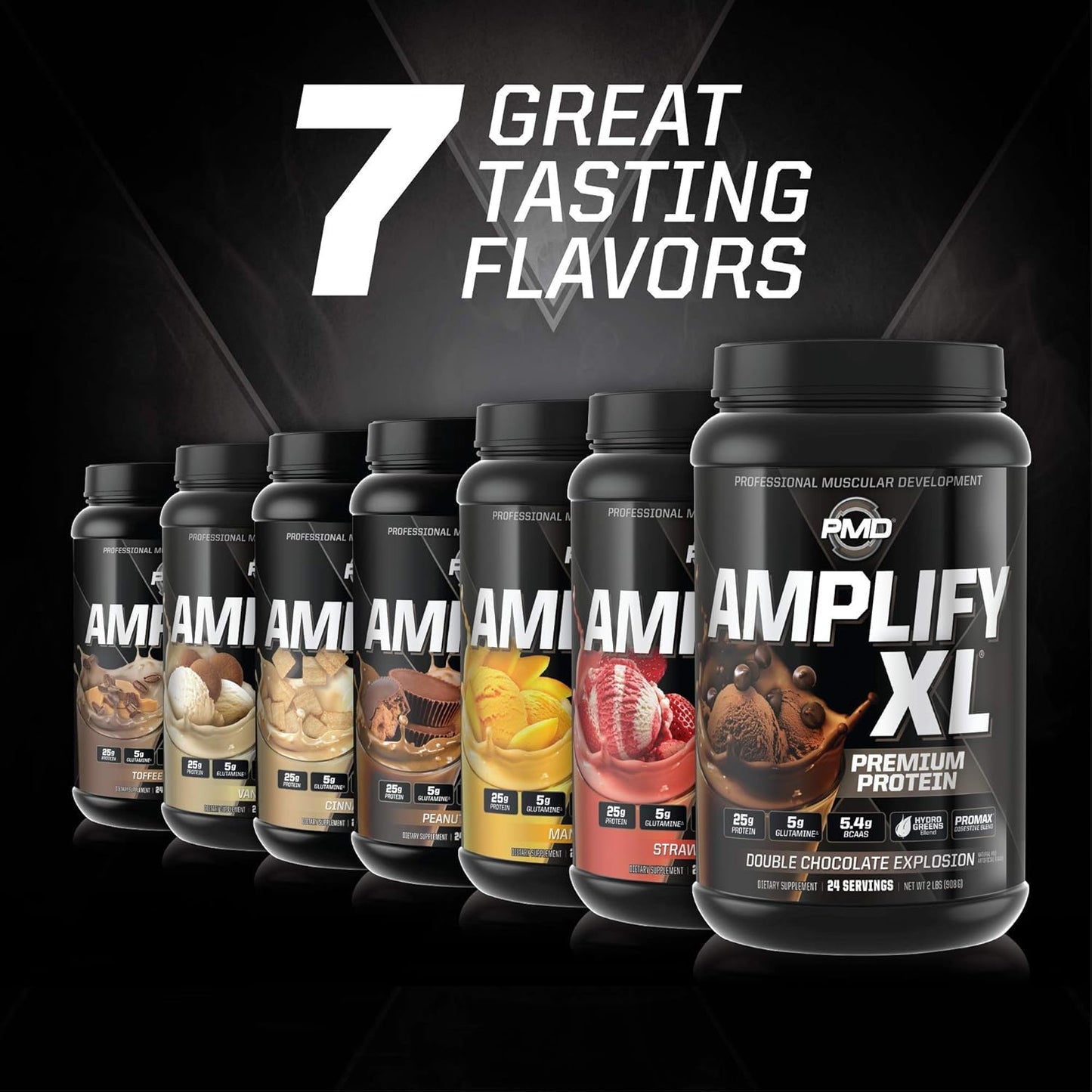 PMD Sports Amplify XL Premium Whey Protein Supplement with Hydro Greens Blend - Strawberry Slam Flavor for Muscle Recovery and Strength (24 Servings)