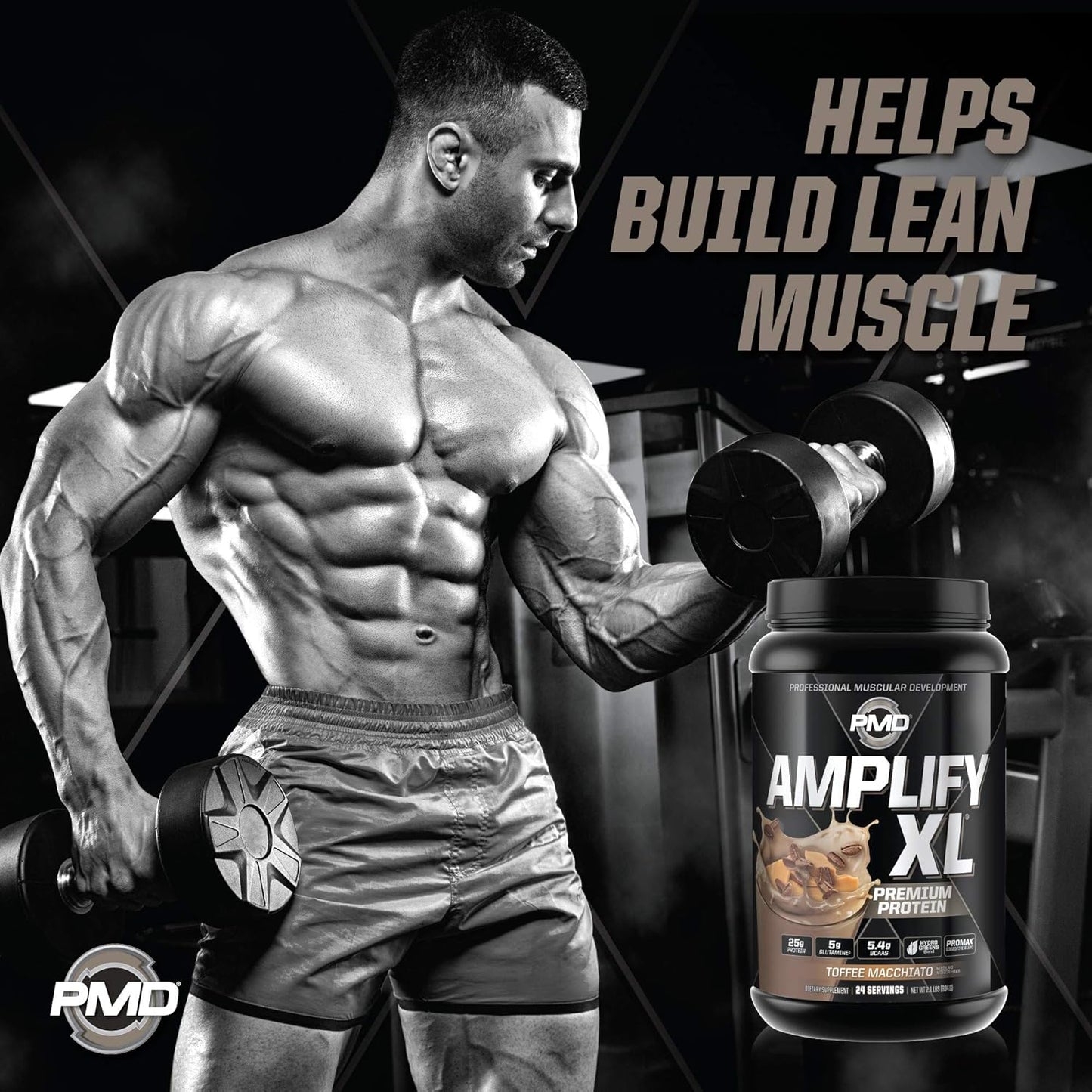 PMD Sports Amplify XL Toffee Macchiato Protein Supplement with Glutamine, Superfoods, and Whey - Muscle Recovery and Strength Support (24 Servings)