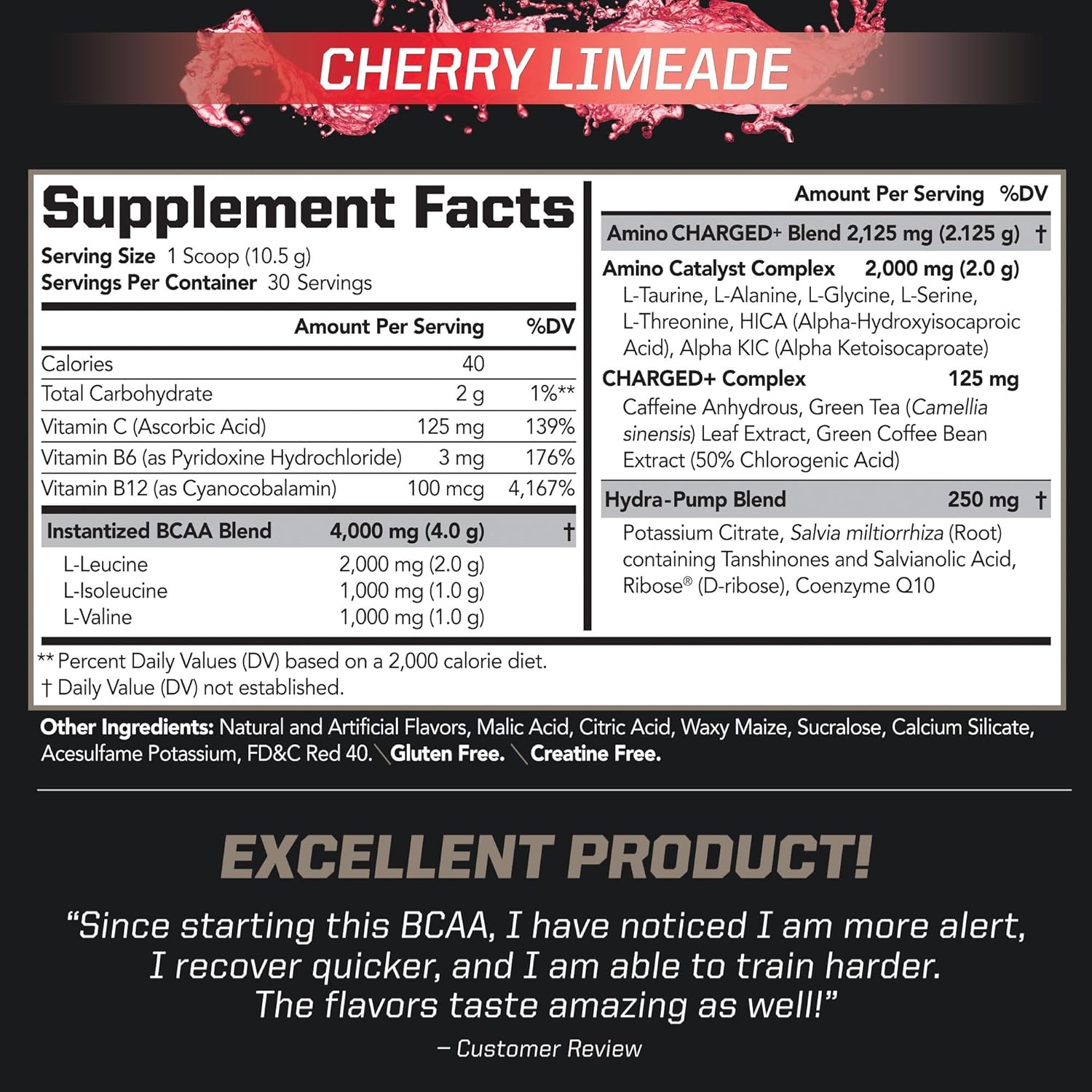 PMD Sports BCAA Charged Amino Acid Drink Mix - Cherry Limeade Flavor for Performance, Recovery, Endurance, and Hydration - Boost Muscle Function and Energy - 30 Servings