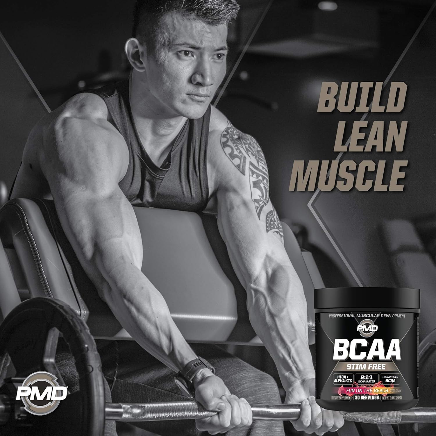 PMD Sports BCAA Powder Drink Mix - Enhanced Workout Performance, Recovery, Energy Boost, Muscle Building - Fun Beach Flavor - 30 Servings