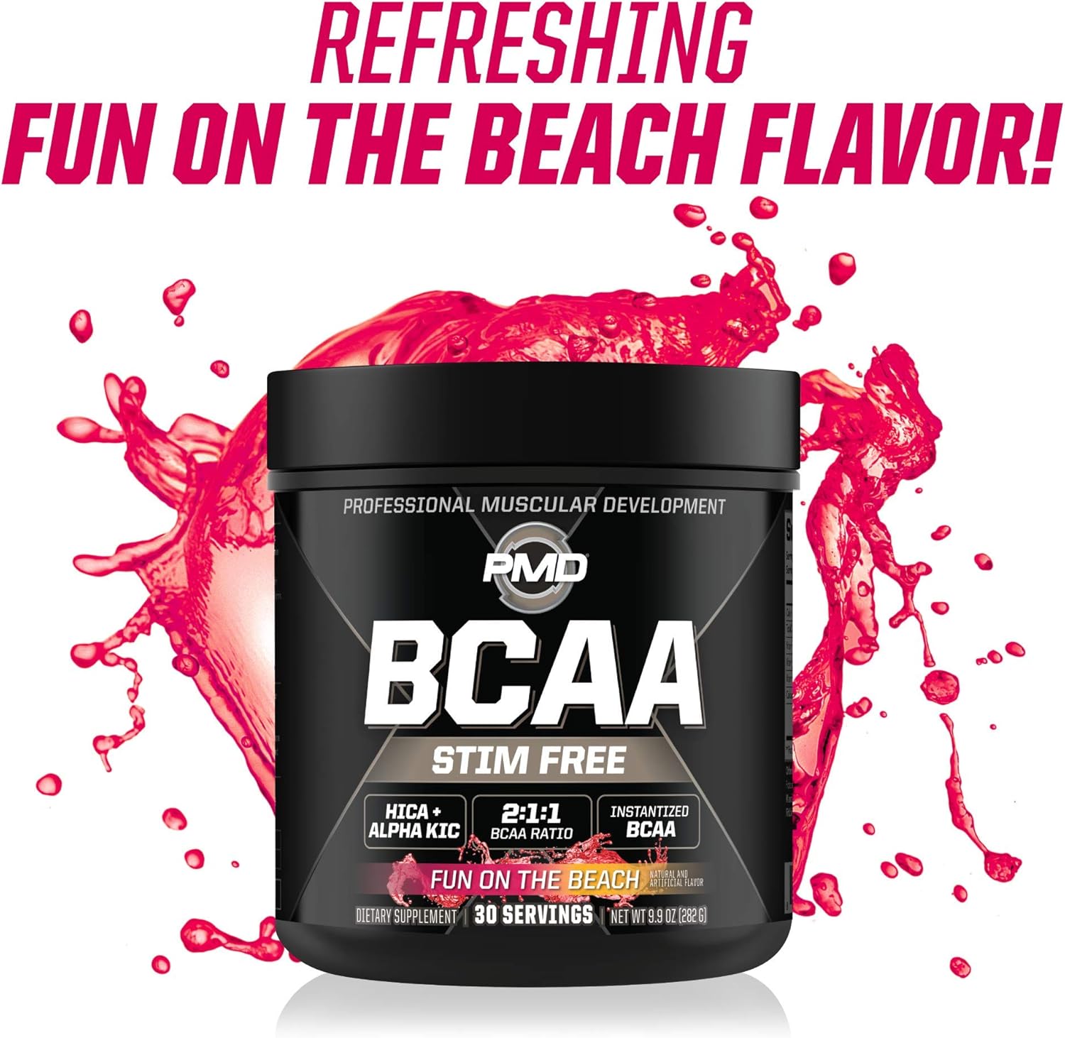 PMD Sports BCAA Powder Drink Mix - Enhanced Workout Performance, Recovery, Energy Boost, Muscle Building - Fun Beach Flavor - 30 Servings