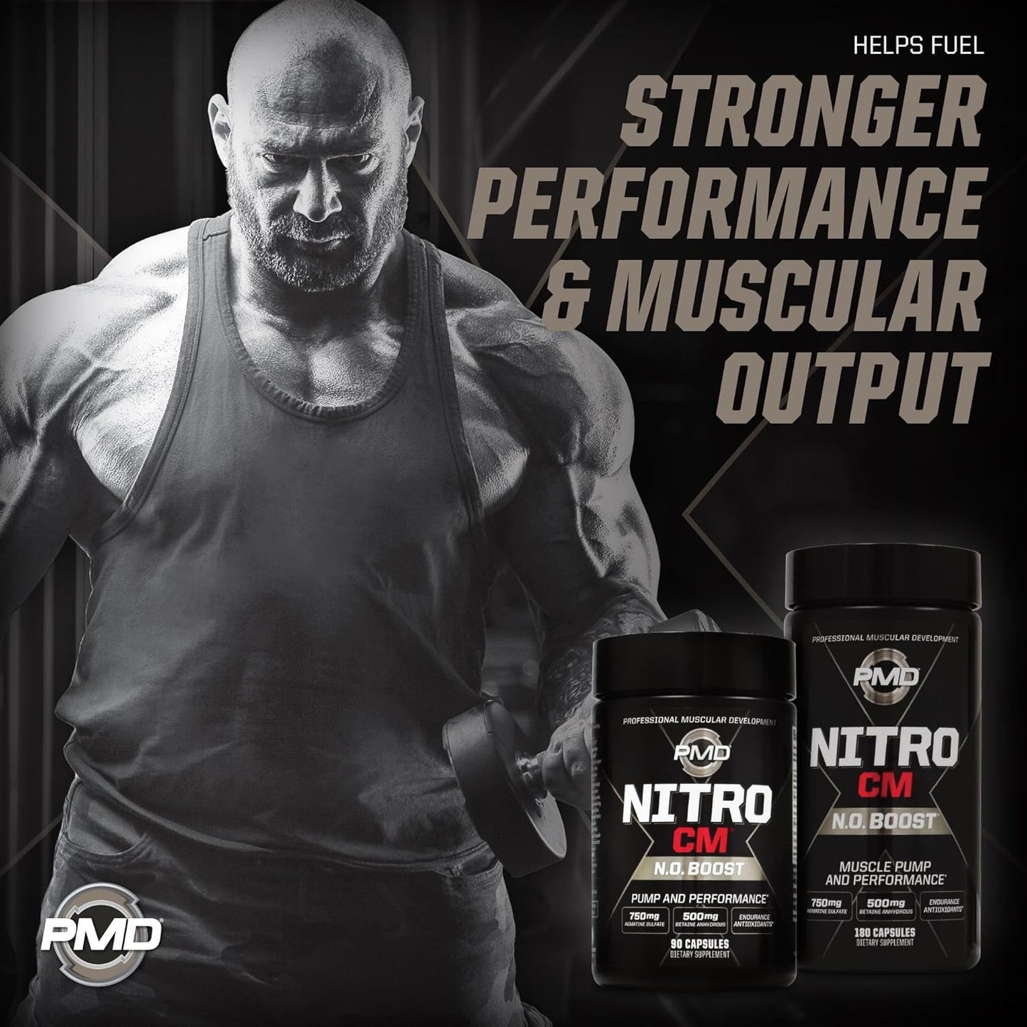 PMD Sports Nitro CM Nitric Oxide & Agmatine Pre Workout Supplement - Muscle Growth & Pump with L-Arginine - Endurance Boost for Training & Bodybuilding - 180 Capsules