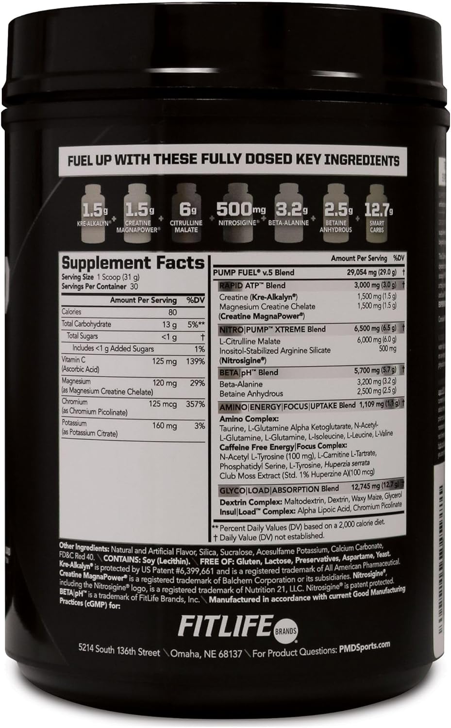 PMD Sports Ultra Pump Fuel Caffeine Free Pre Workout Drink Mix Strawberry Limeade - Energy Strength Endurance Recovery (30 Servings)